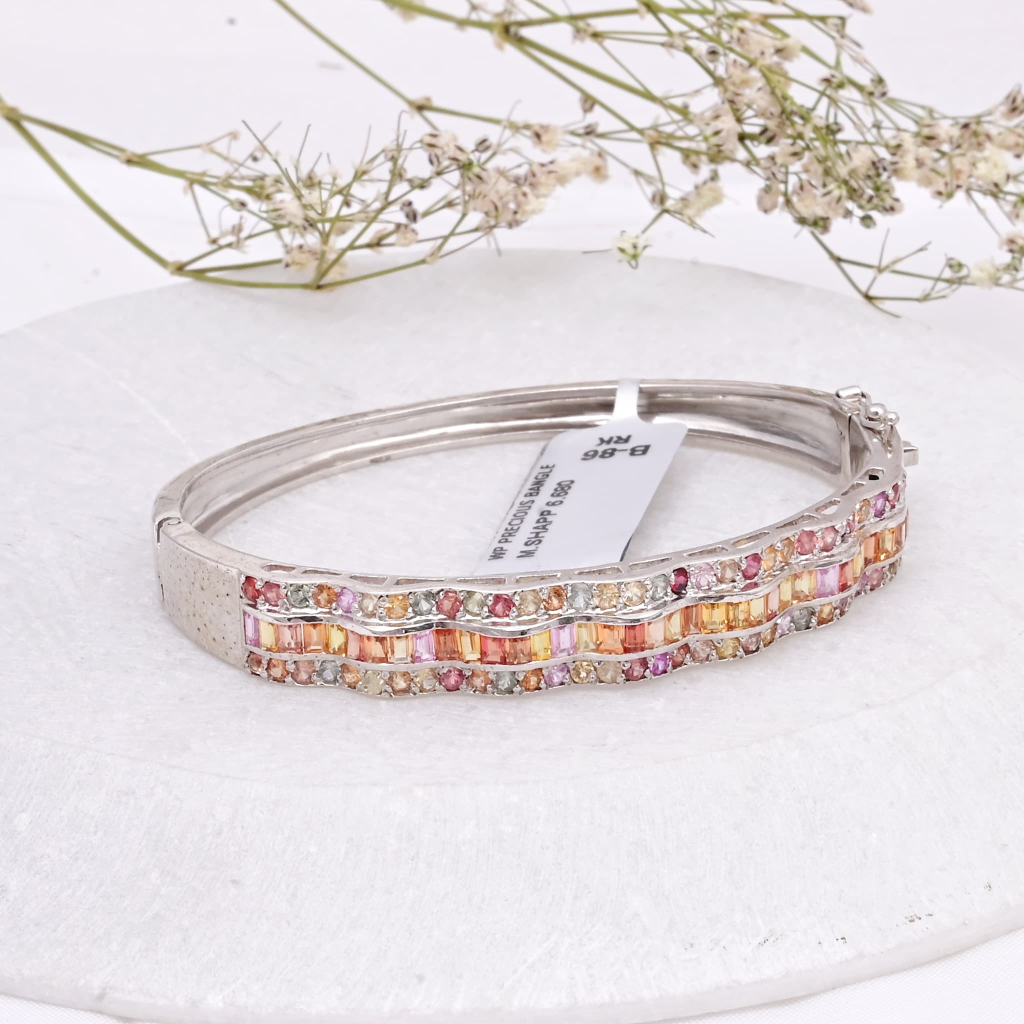 Natural Multi Sapphire Wave Bangle