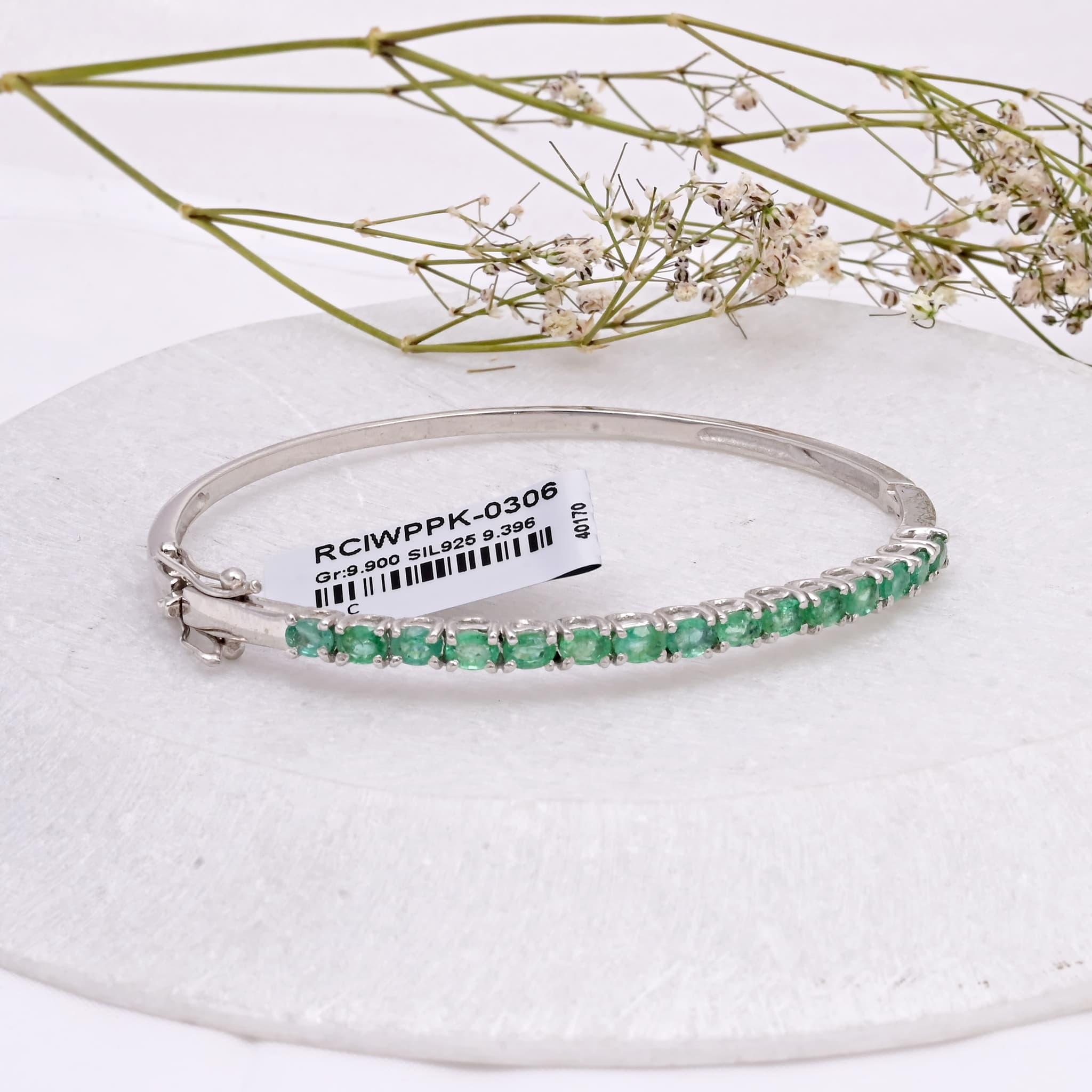 Emerald Line Silver Bangle alternate view
