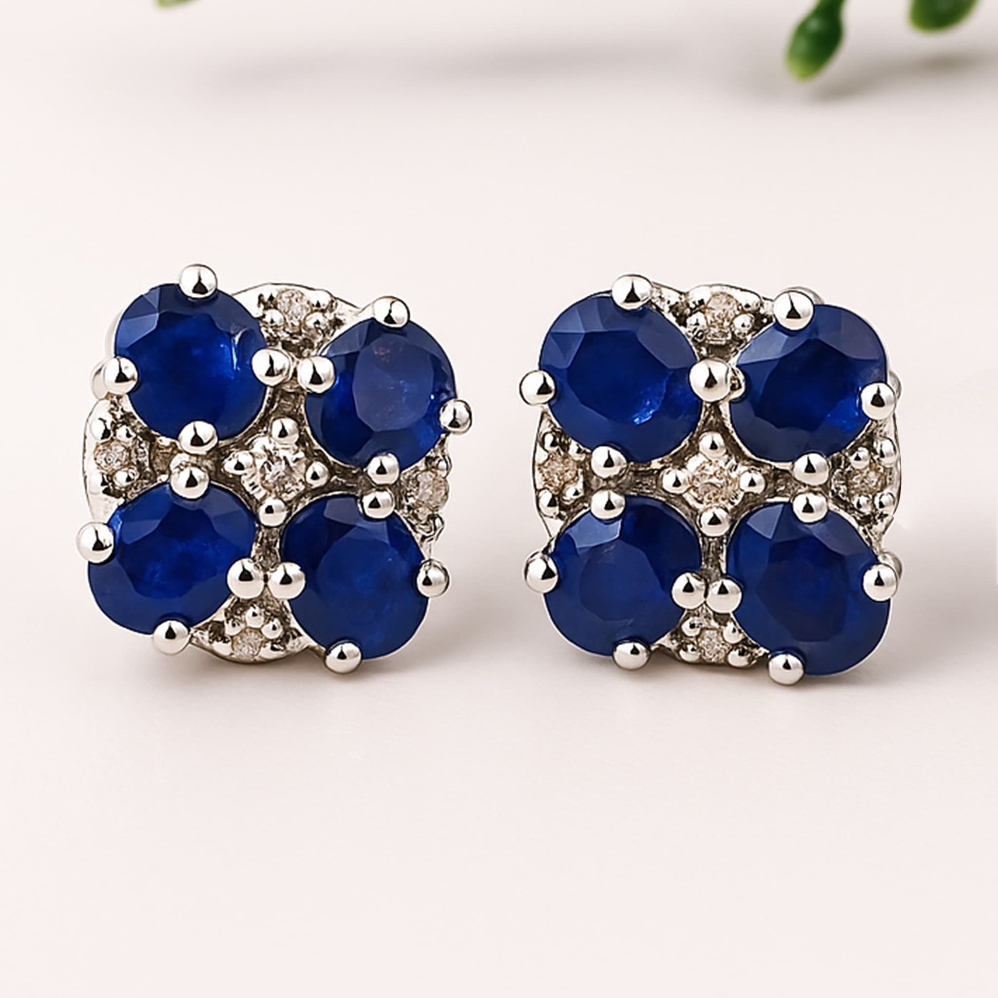 Royal Sapphire Floral Stud Earrings