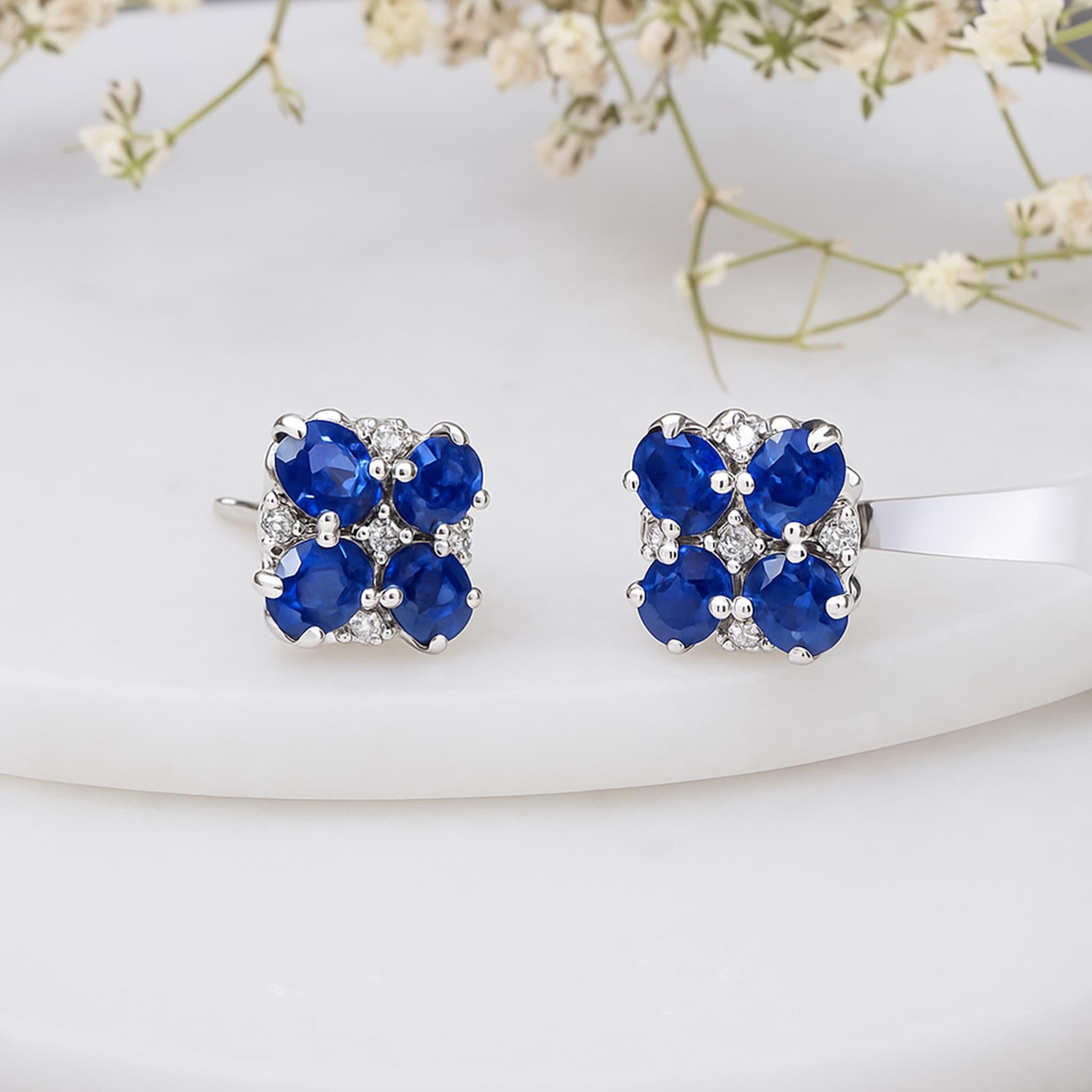 Royal Sapphire Floral Stud Earrings