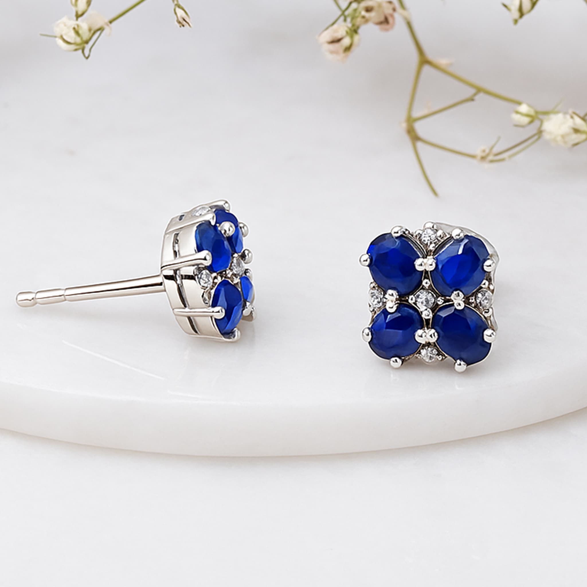 Royal Sapphire Floral Stud Earrings
