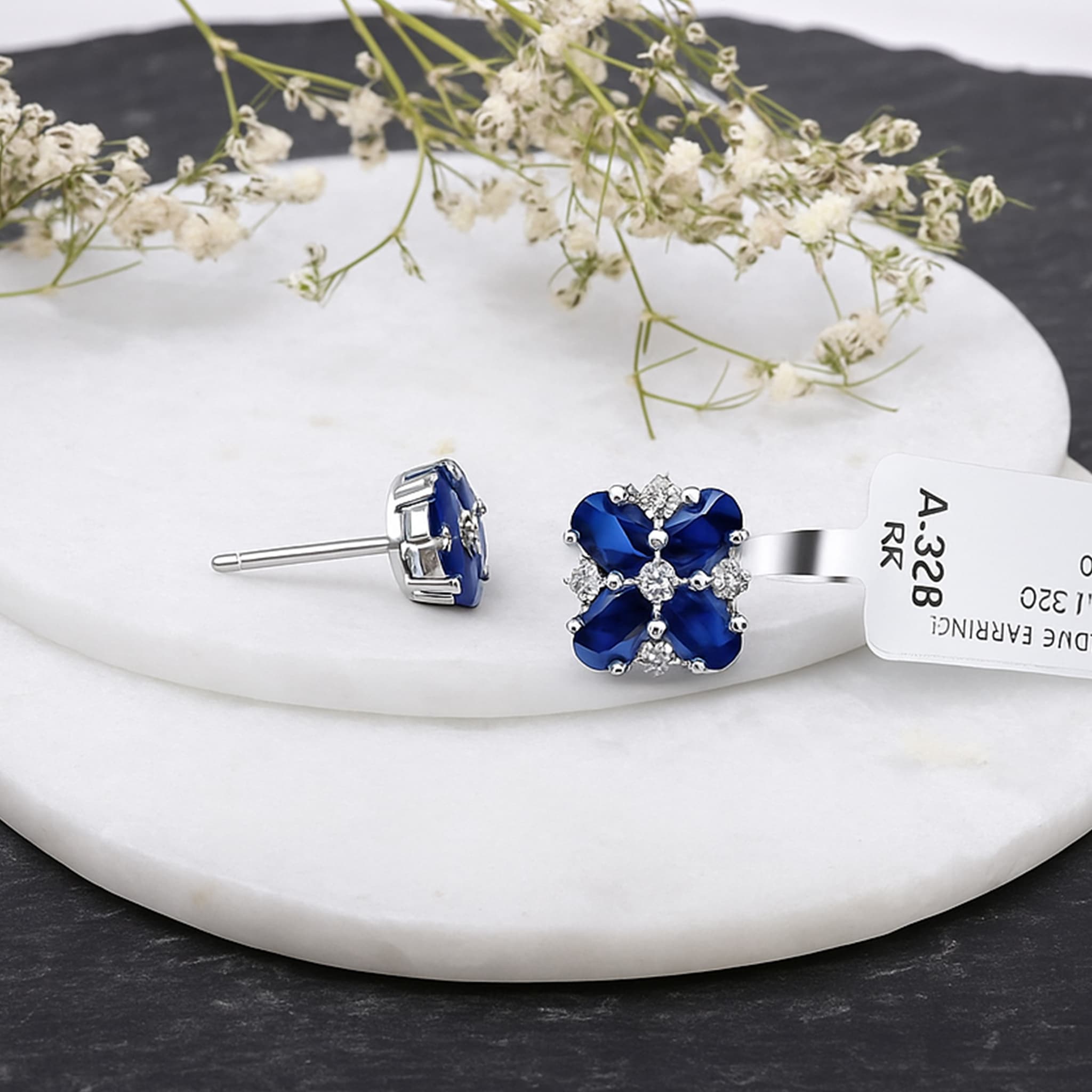 Royal Sapphire Floral Stud Earrings
