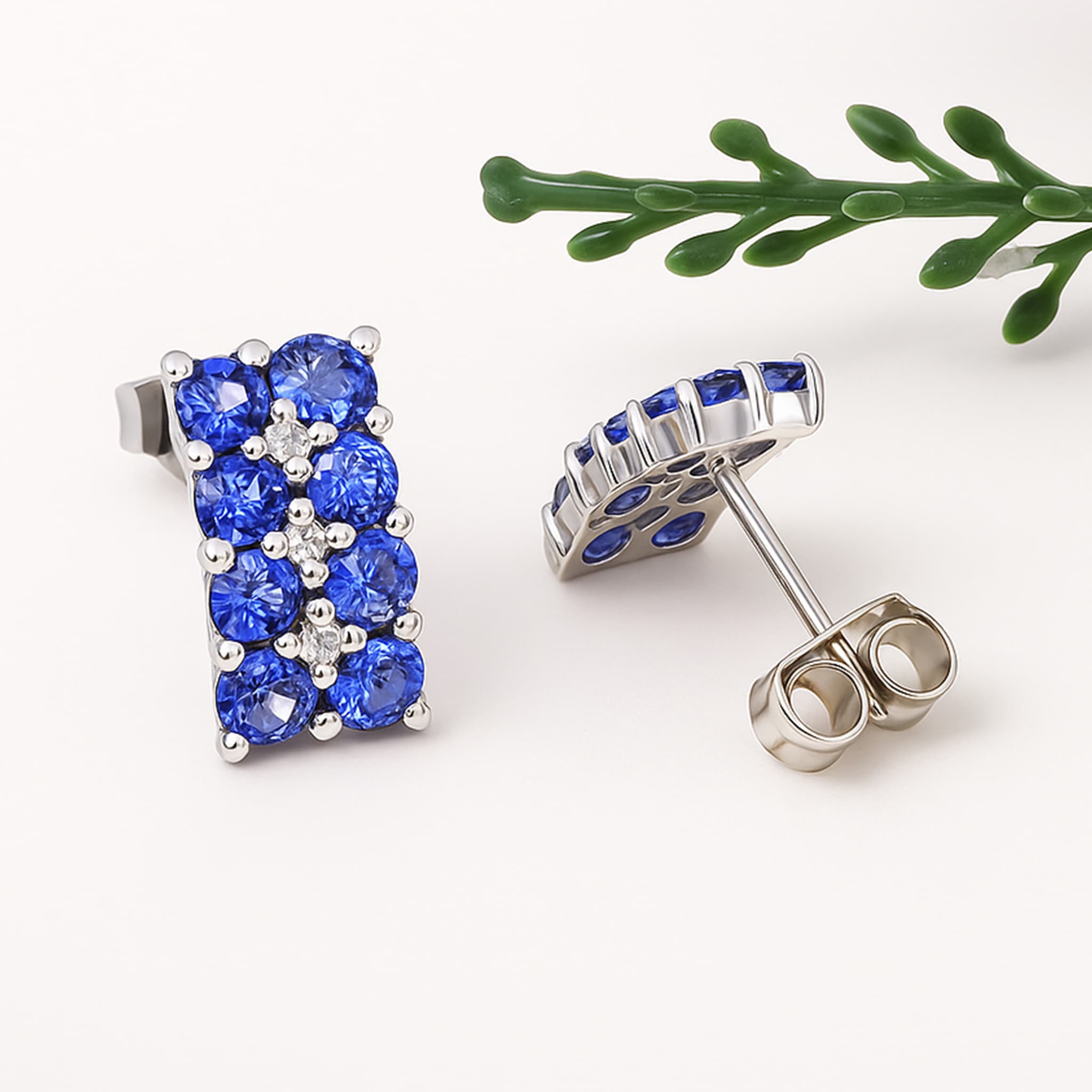 Blue Sapphire Cluster Stud Earrings