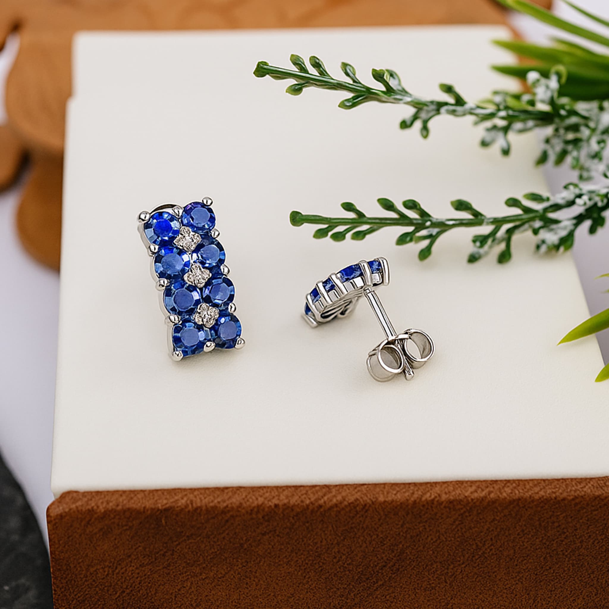 Blue Sapphire Cluster Stud Earrings
