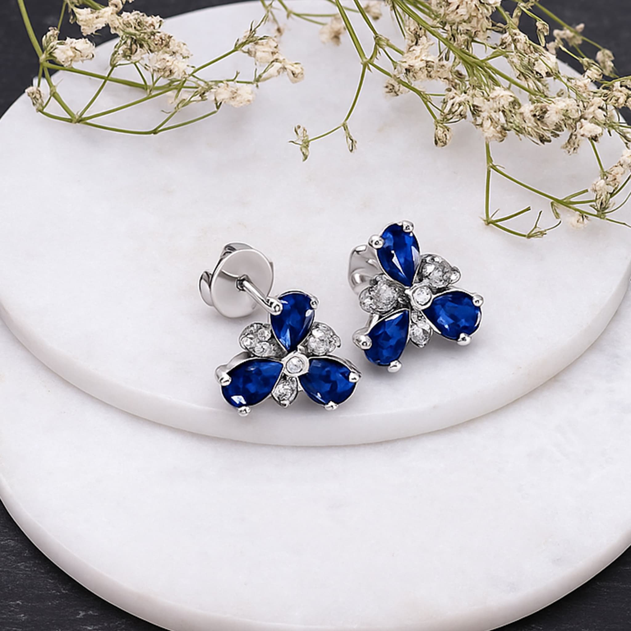 Floral Sapphire Diamond Stud Earrings