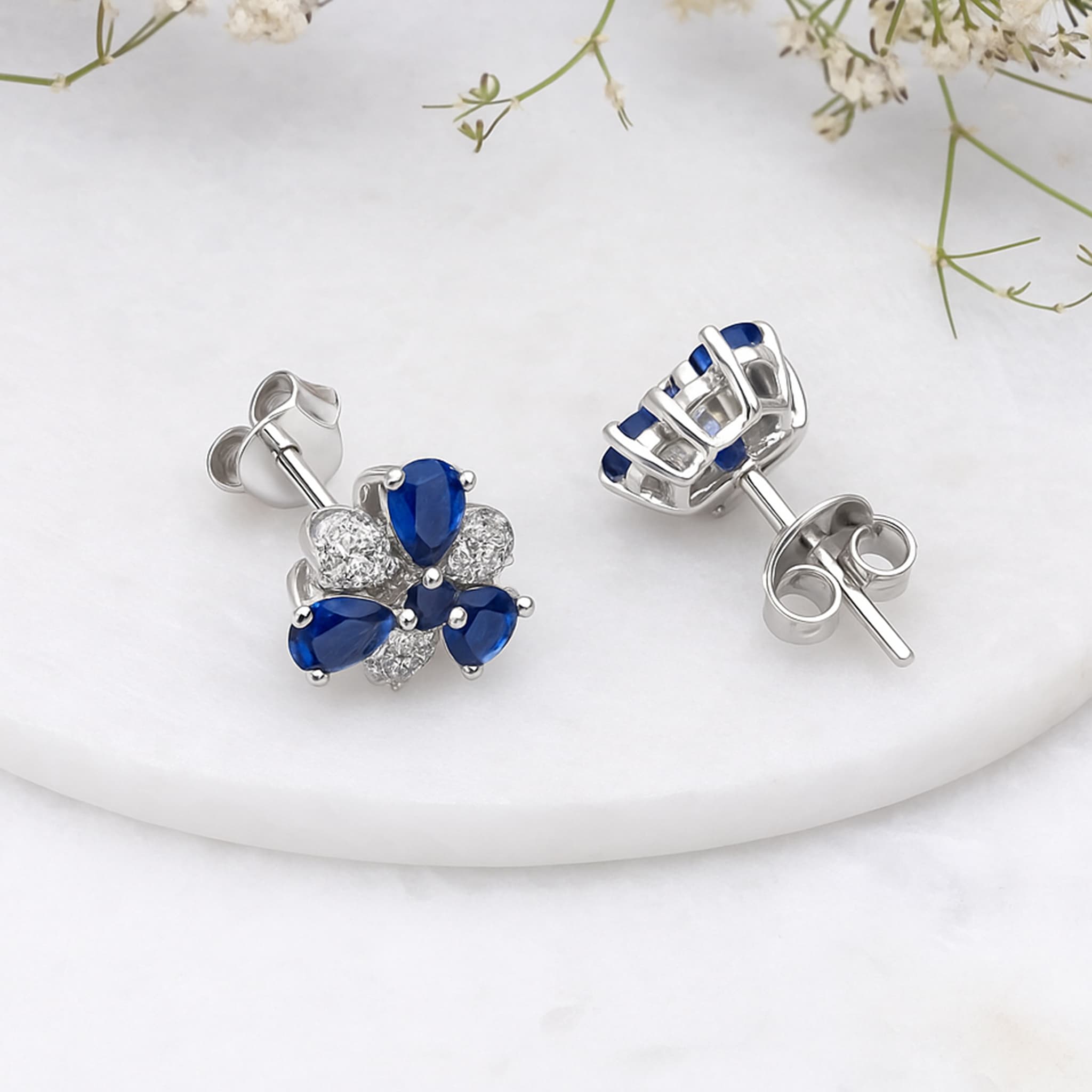 Floral Sapphire Diamond Stud Earrings