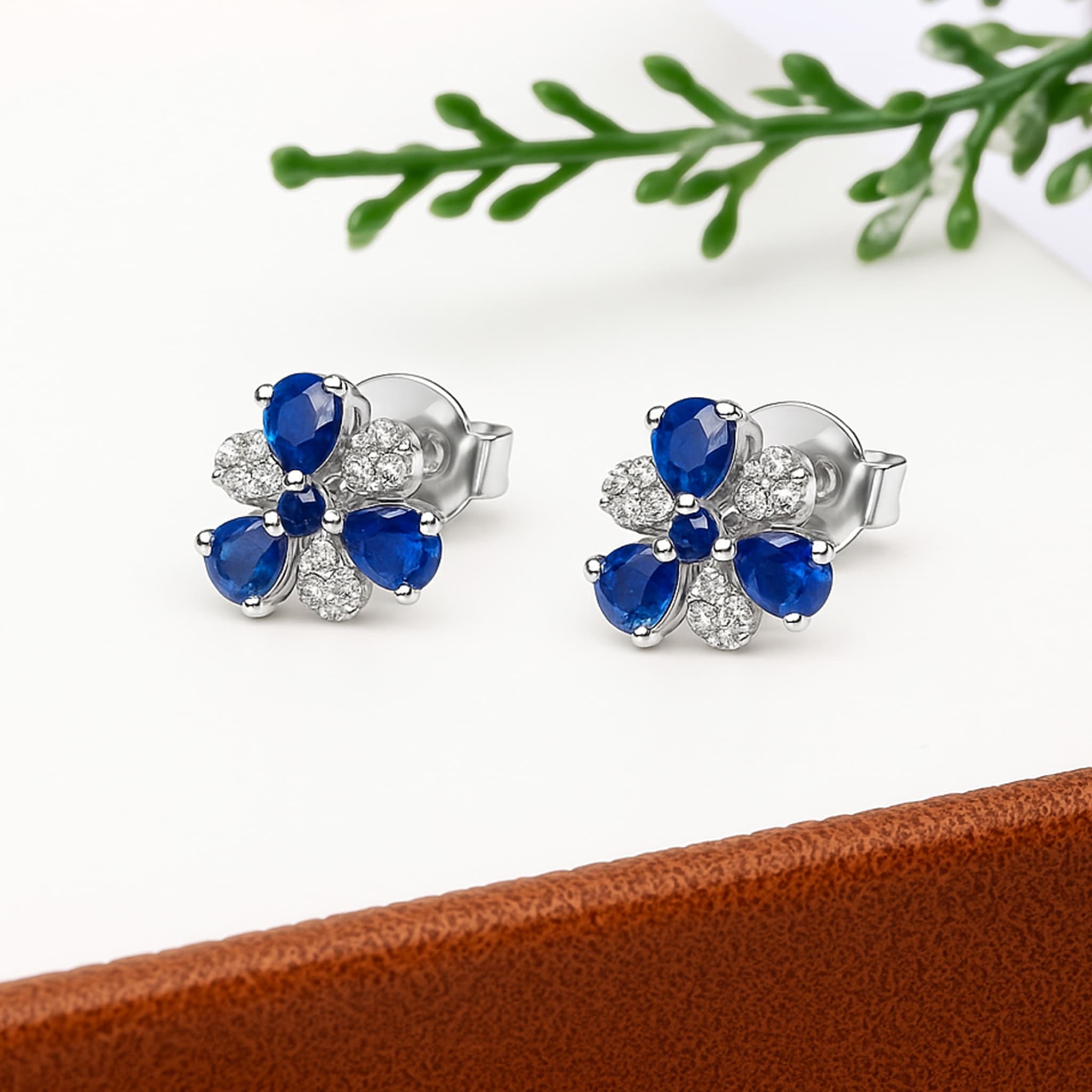 Floral Sapphire Diamond Stud Earrings