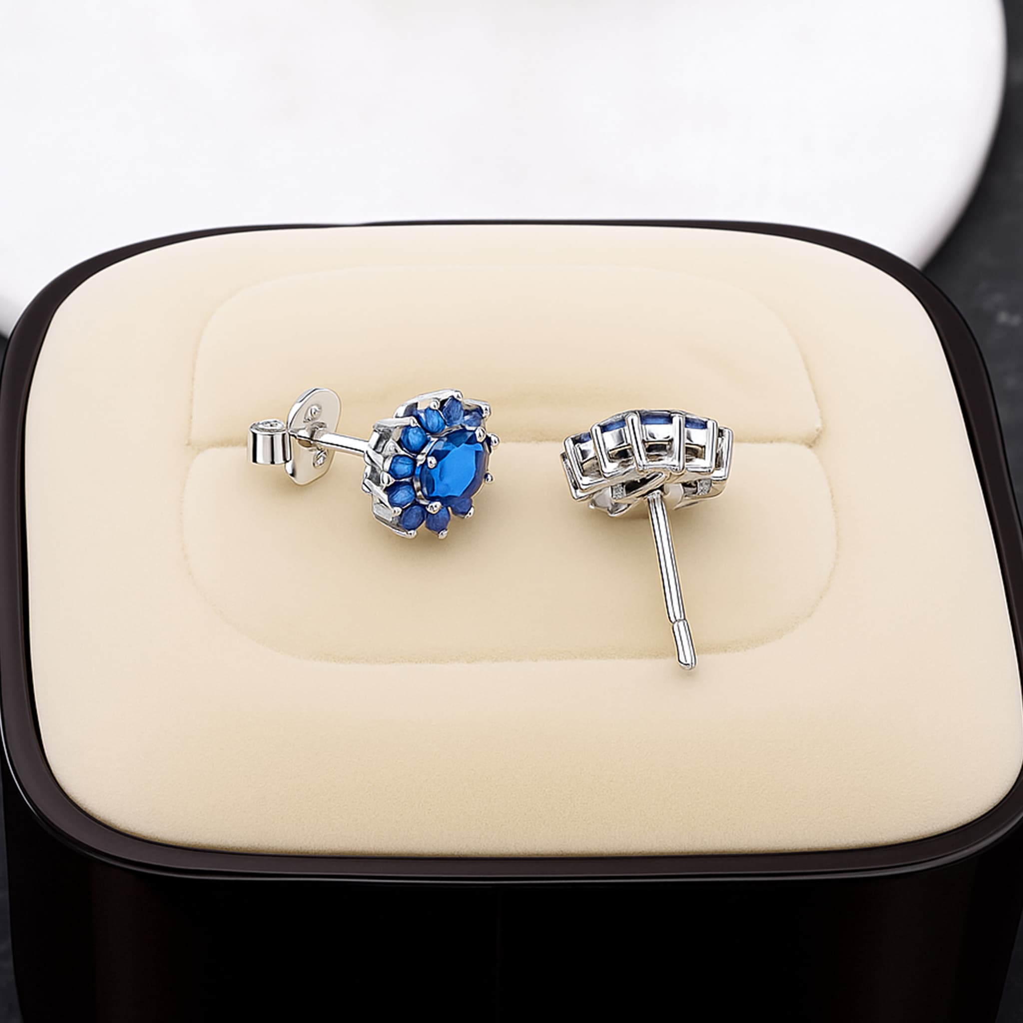 Royal Halo Sapphire Stud Earrings