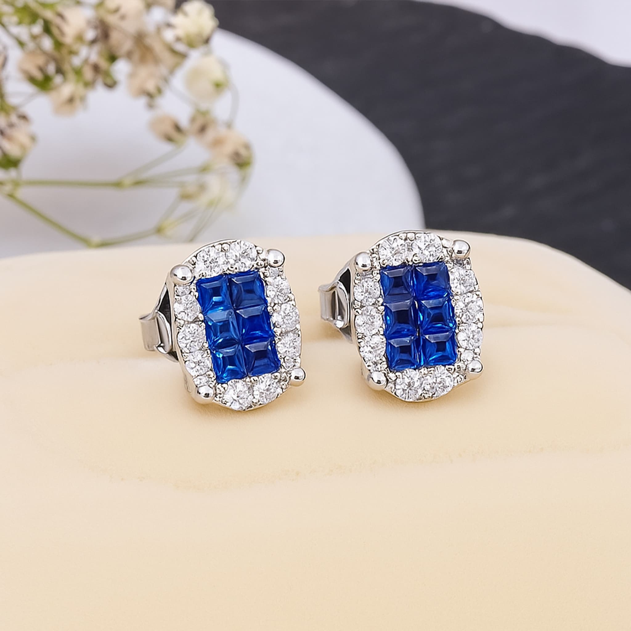 Invisible Set Sapphire Diamond Stud Earrings alternate view