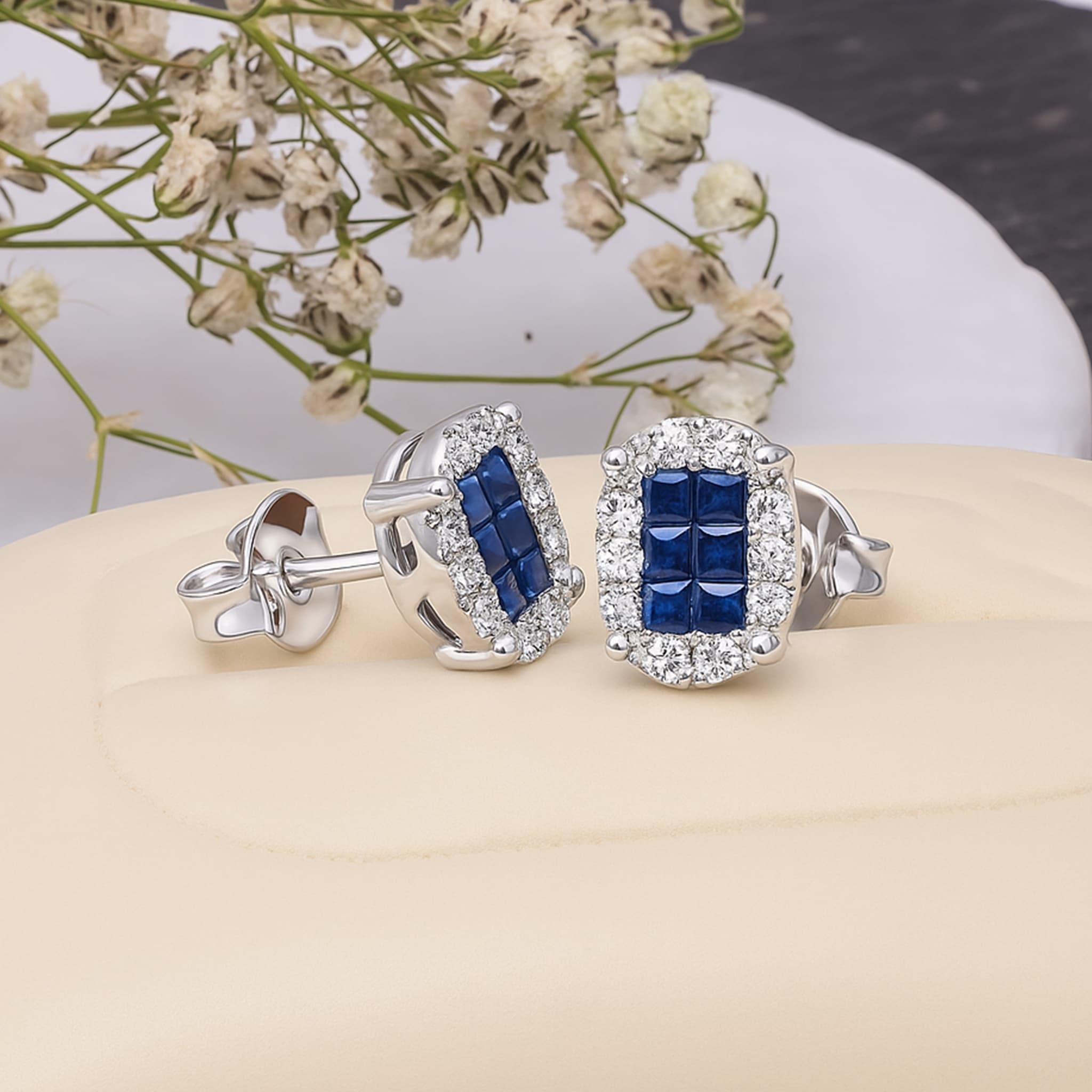 Invisible Set Sapphire Diamond Stud Earrings