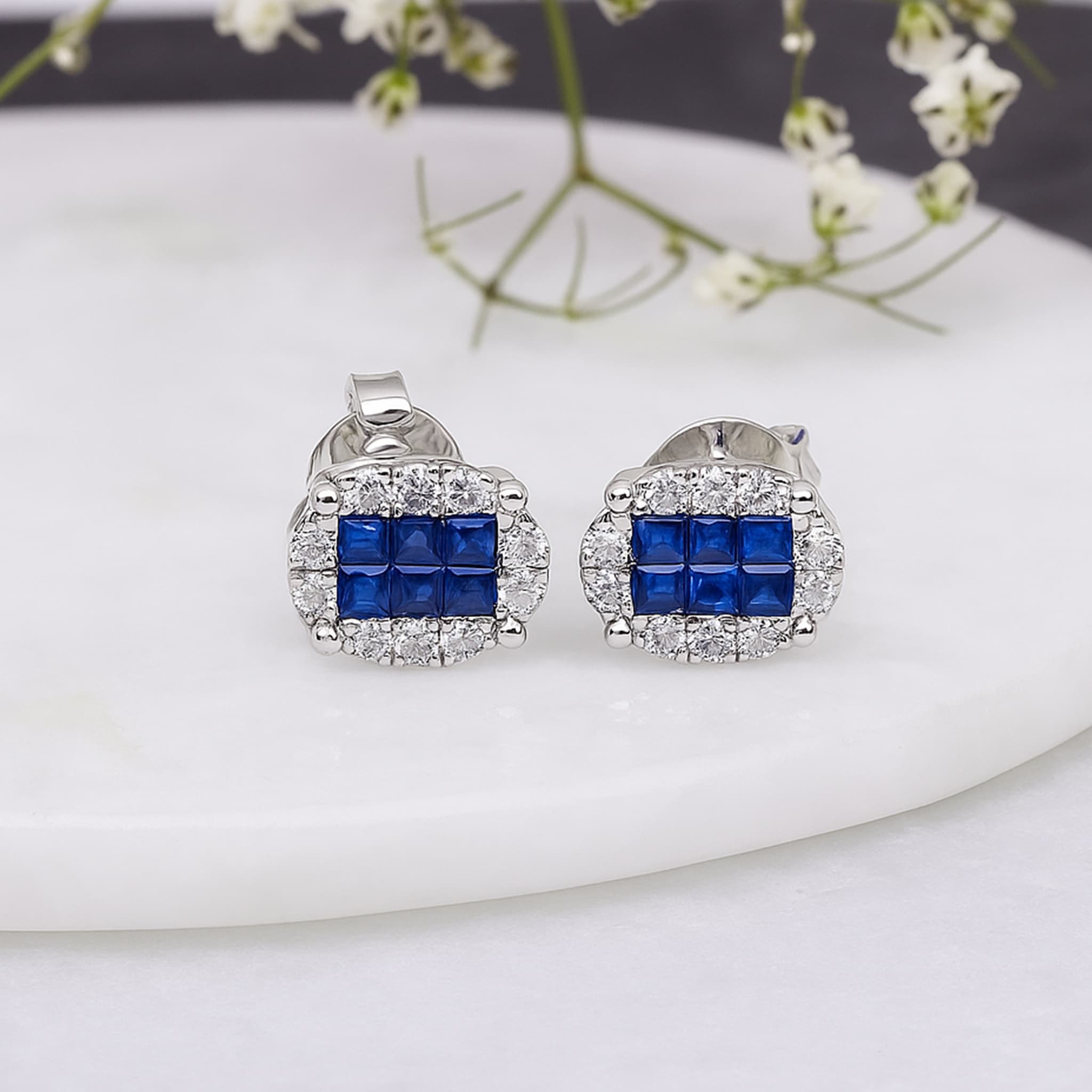 Invisible Set Sapphire Diamond Stud Earrings