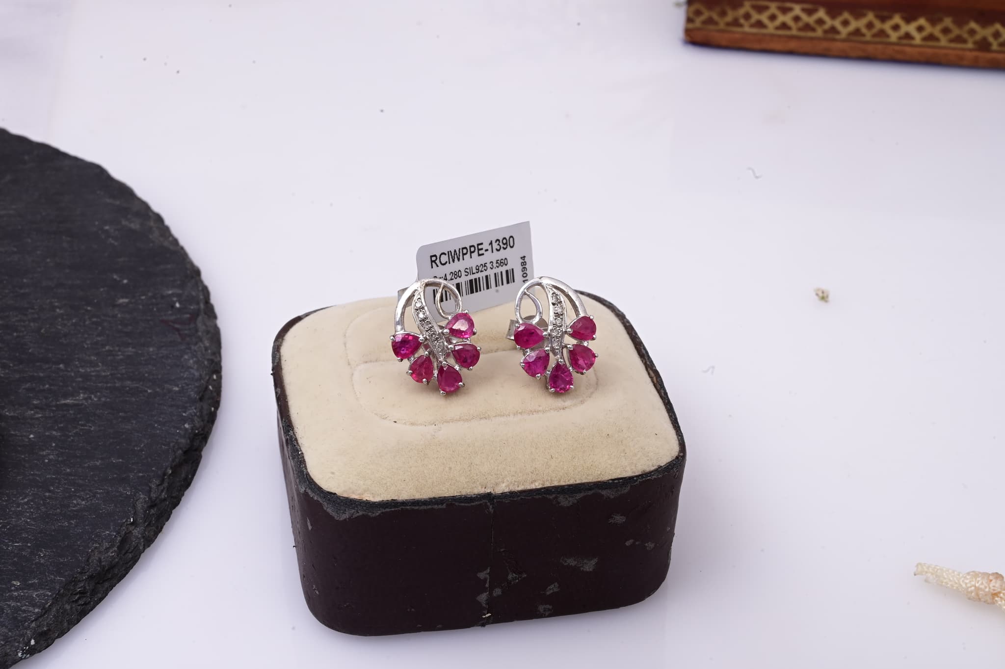 Floral Ruby Diamond Stud Earrings