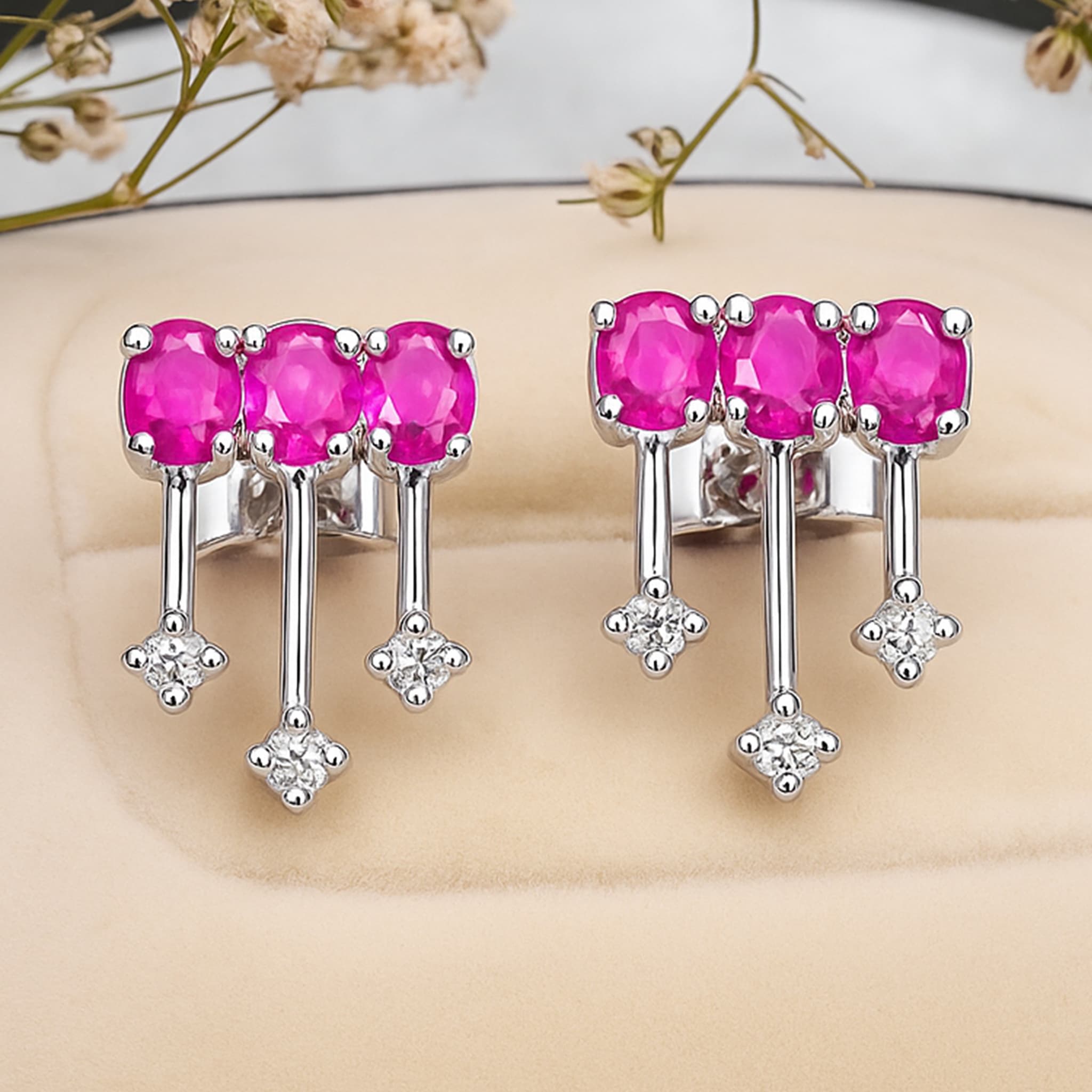 Ruby Diamond Drop Stud Earrings