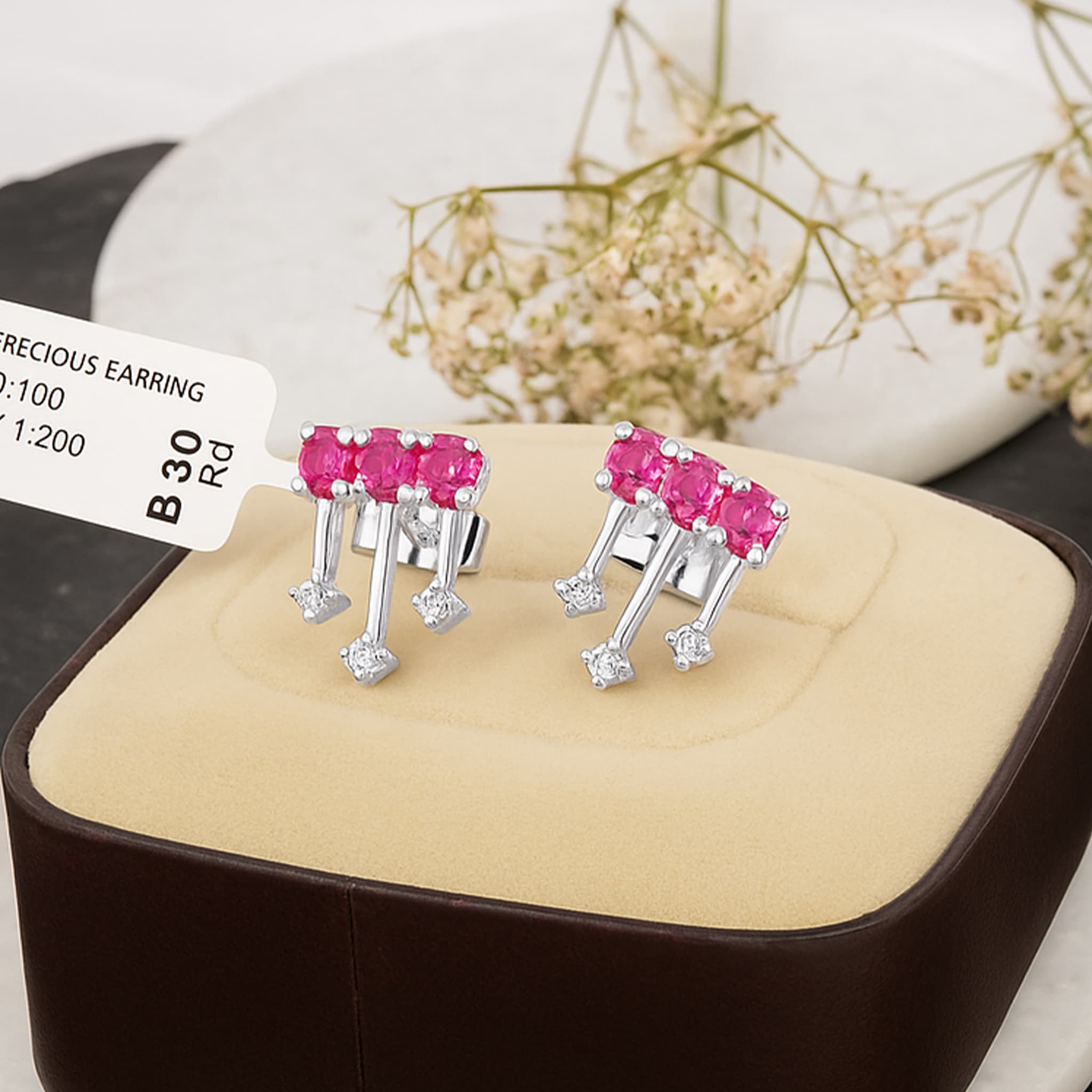 Ruby Diamond Drop Stud Earrings