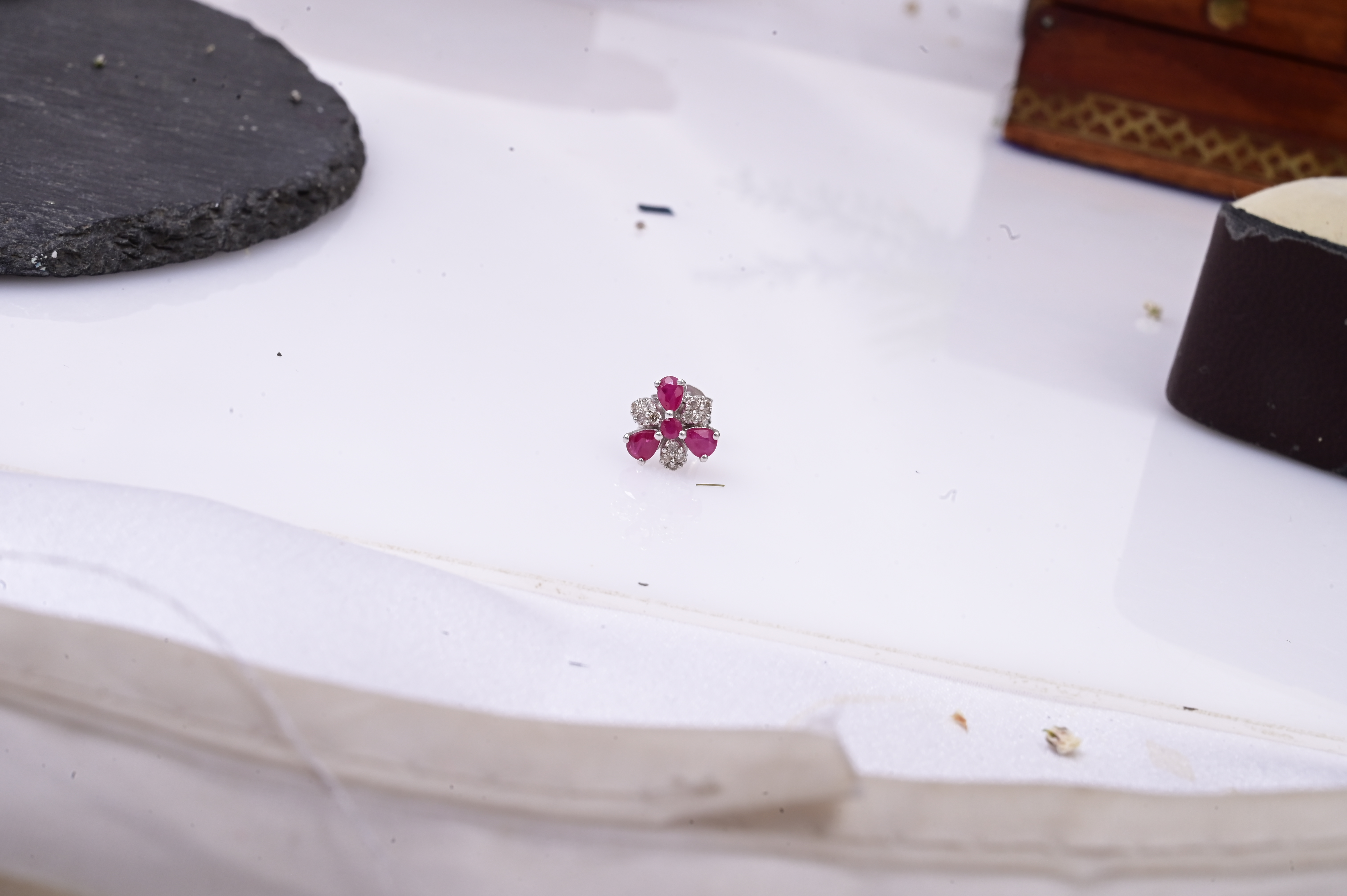 Ruby Diamond Floral Stud Earrings
