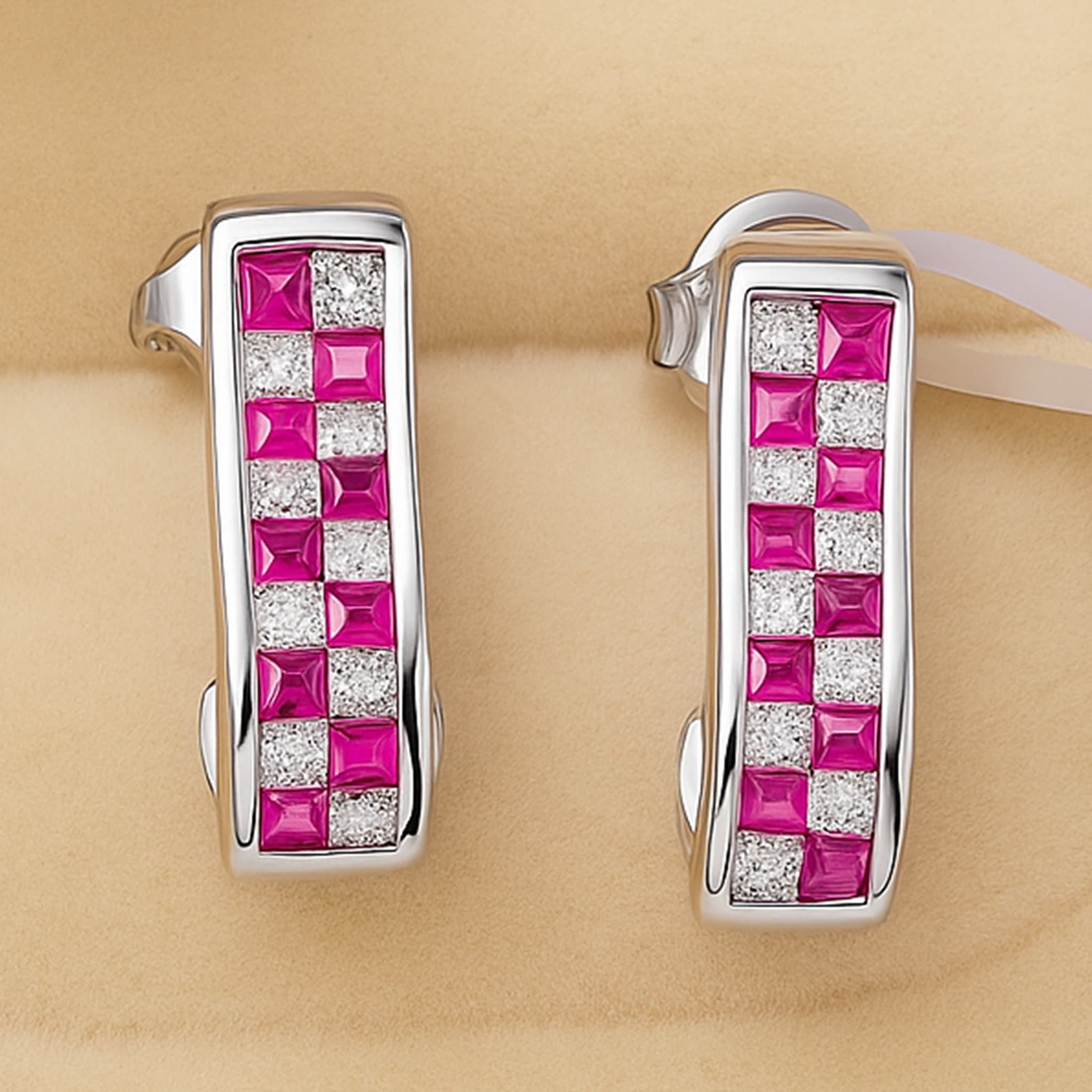 Ruby Diamond Hoop Stud Earrings