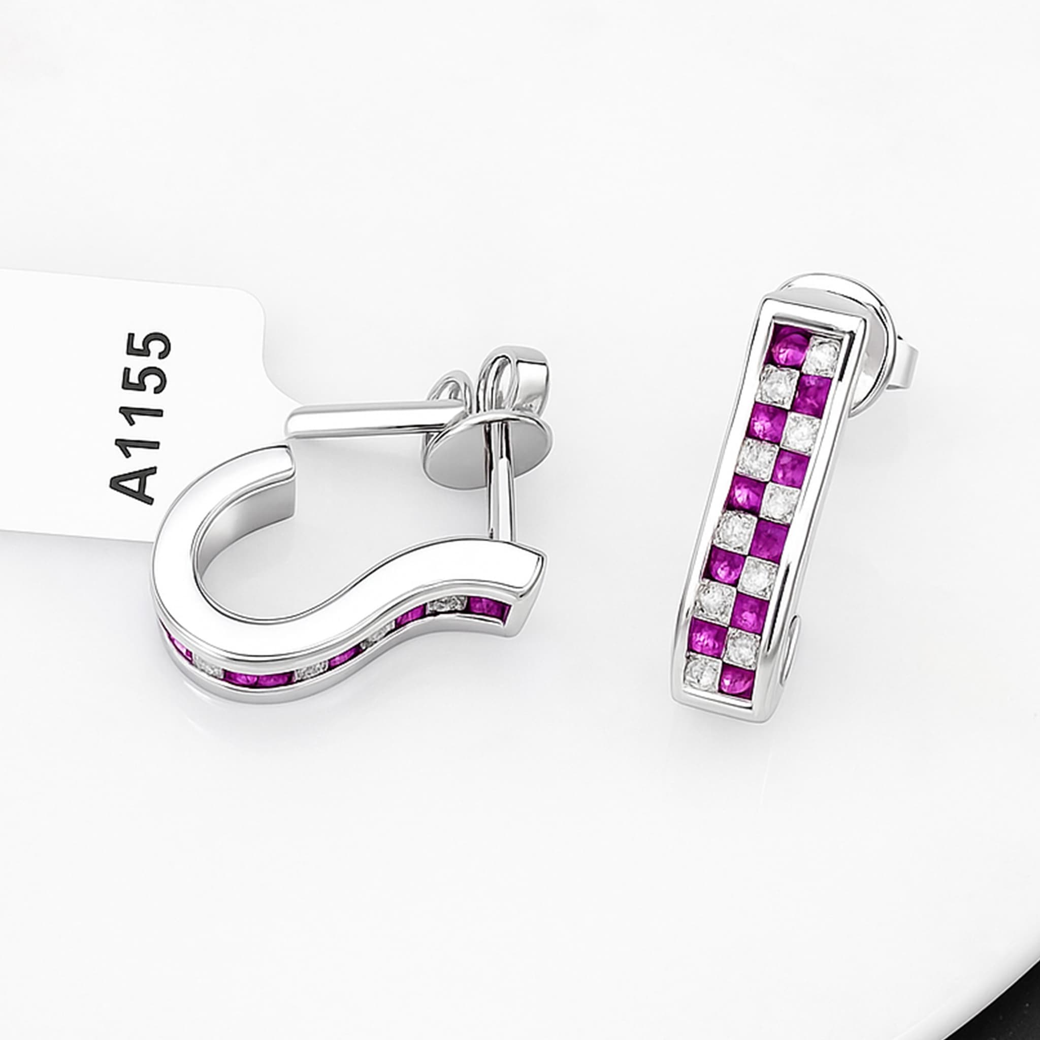 Ruby Diamond Hoop Stud Earrings alternate view