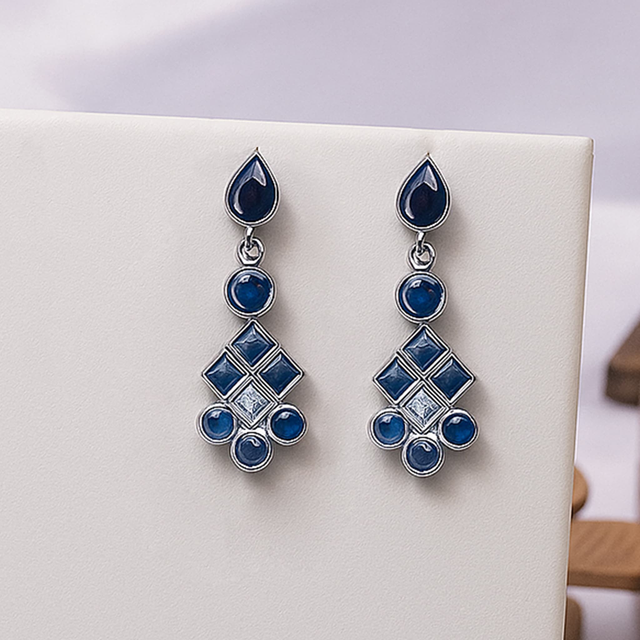 Geometric Sapphire Drop Earrings