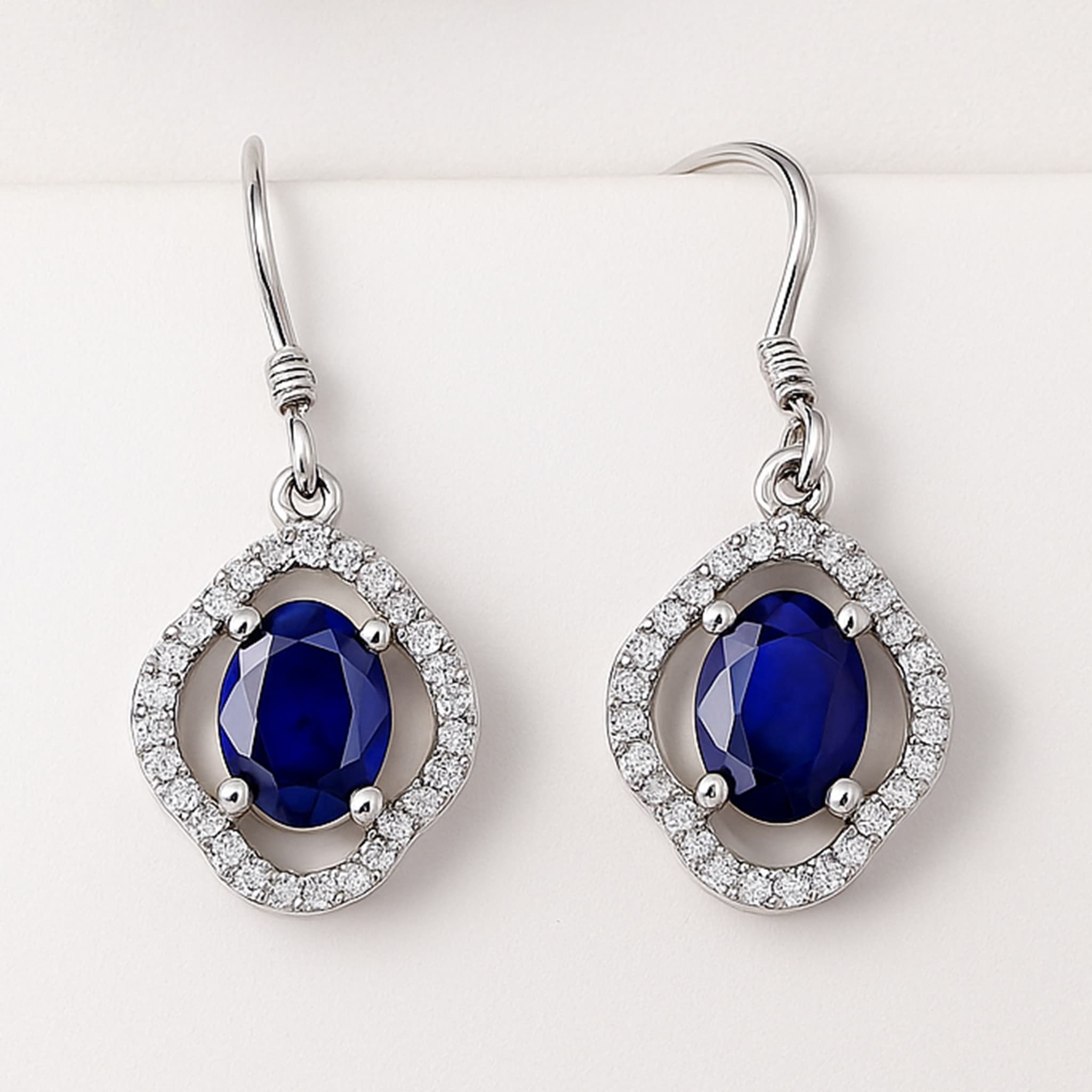 Halo Sapphire Hook Earrings