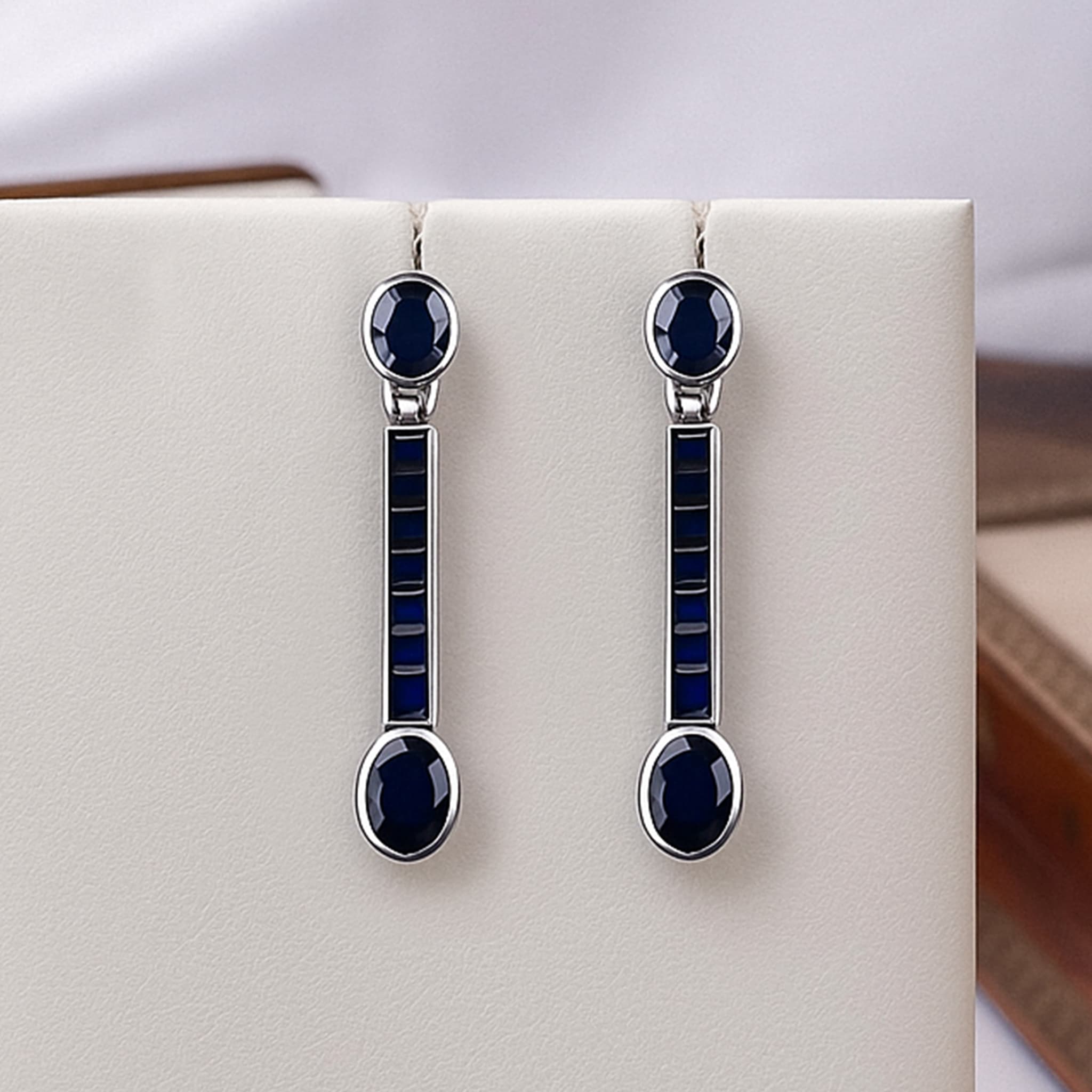 Royal Sapphire Linear Drop Earrings