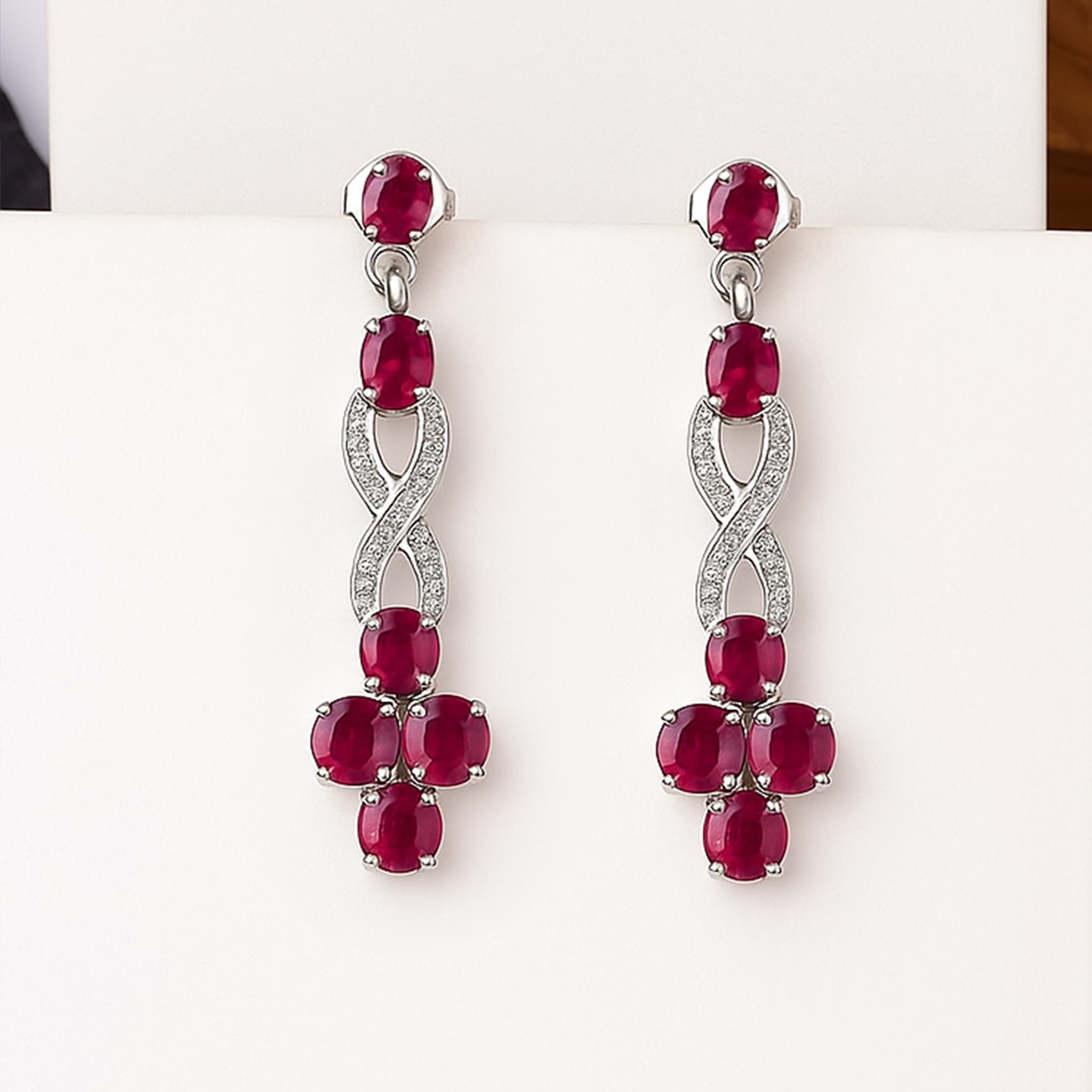Infinity Ruby Floral Drop Earrings