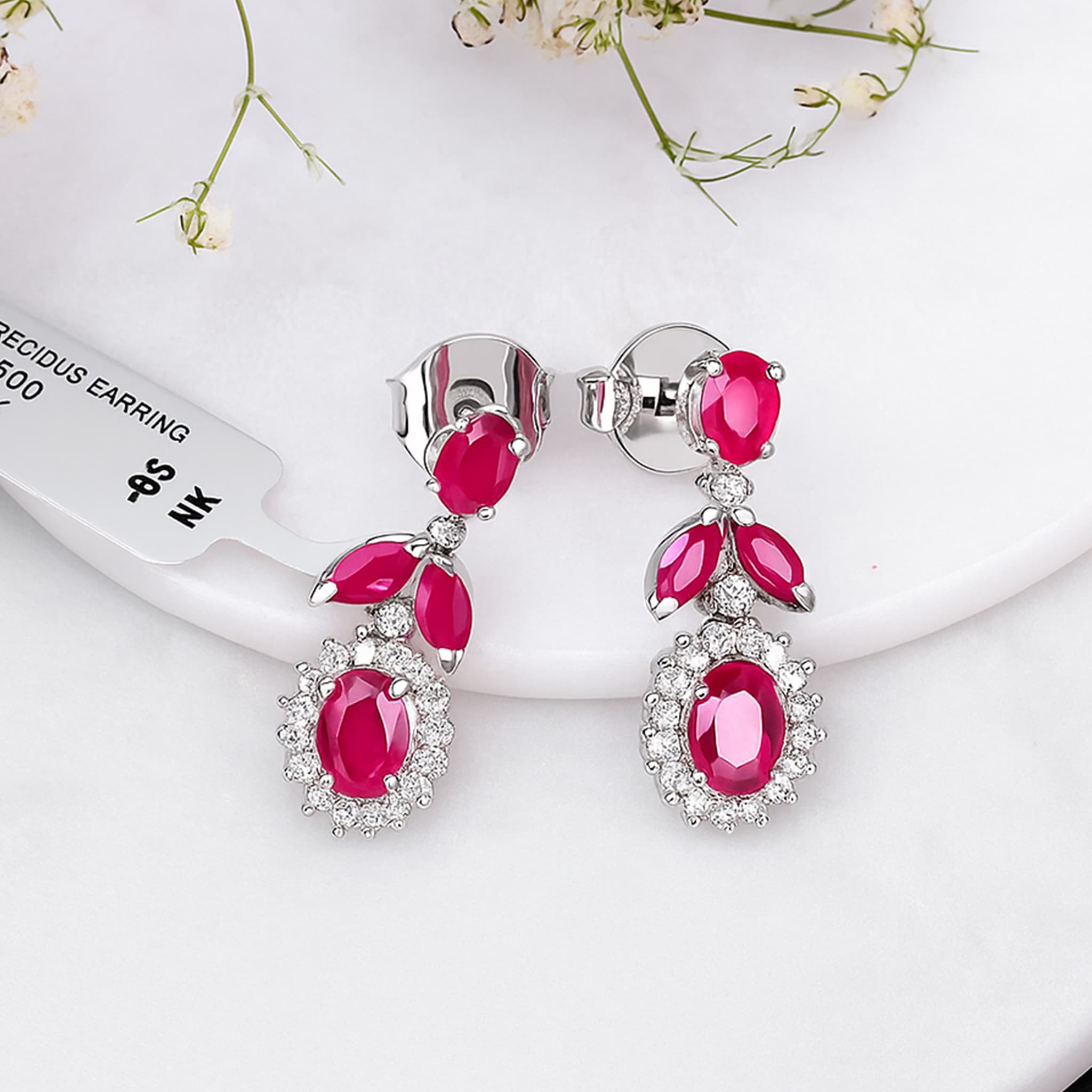 Ruby Halo Floral Drop Earrings