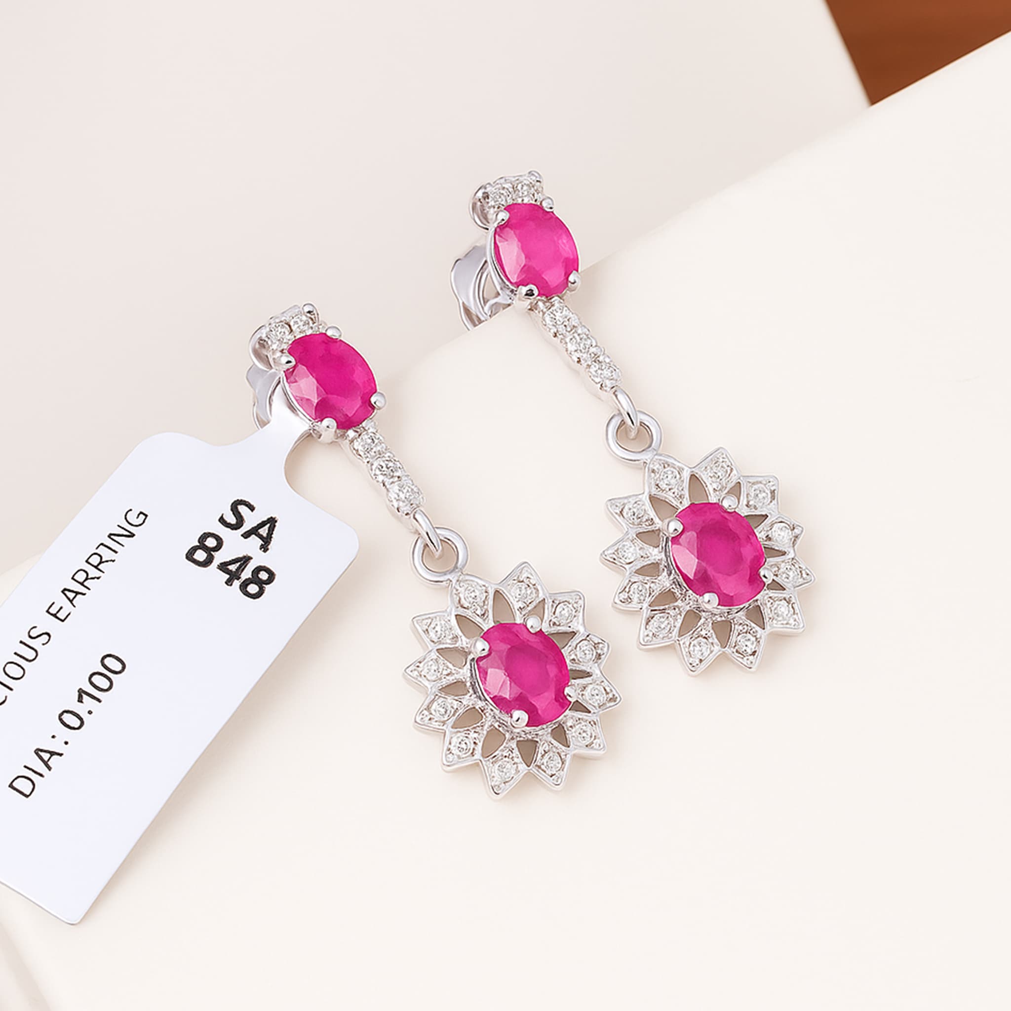 Ruby Floral Halo Drop Earrings
