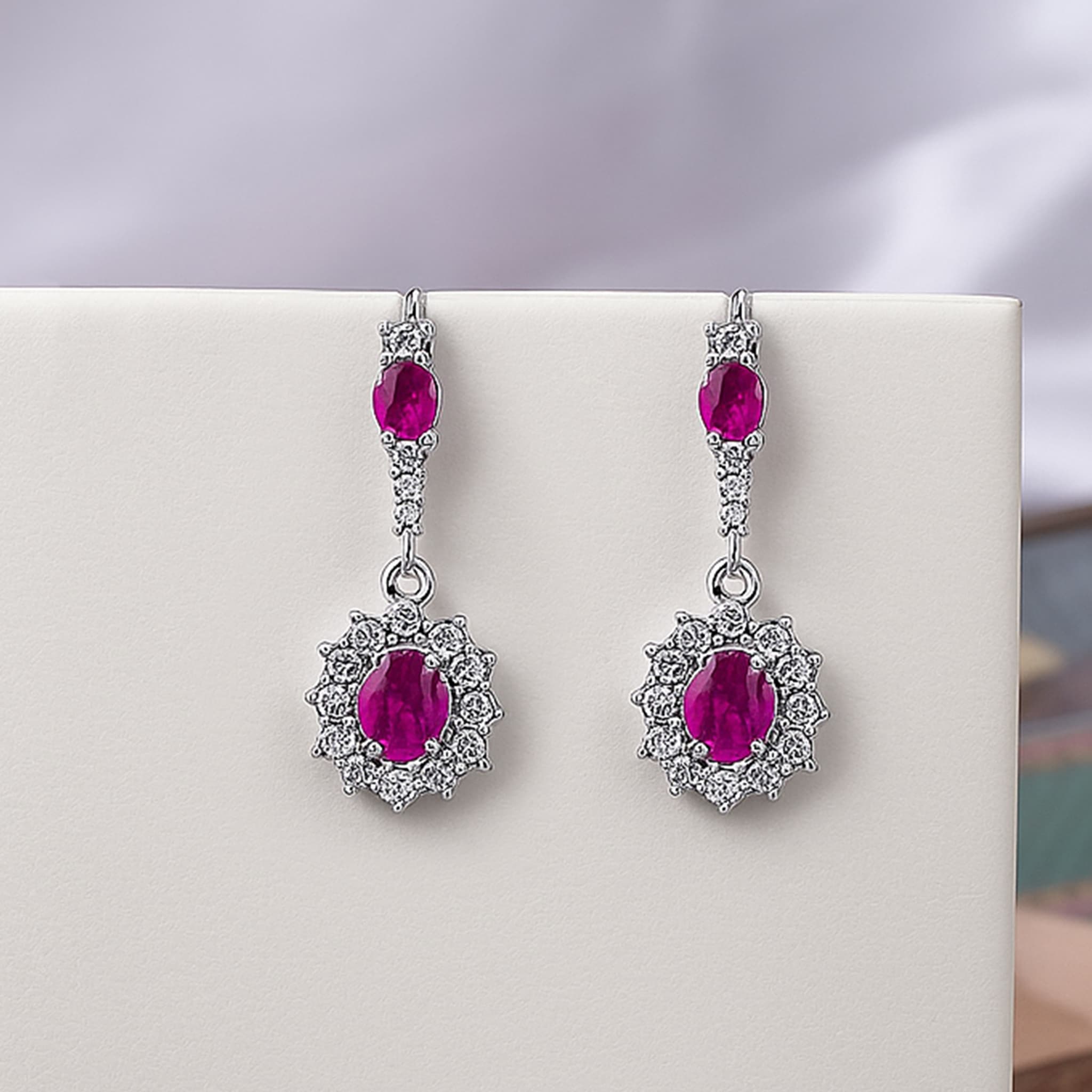 Ruby Floral Halo Drop Earrings