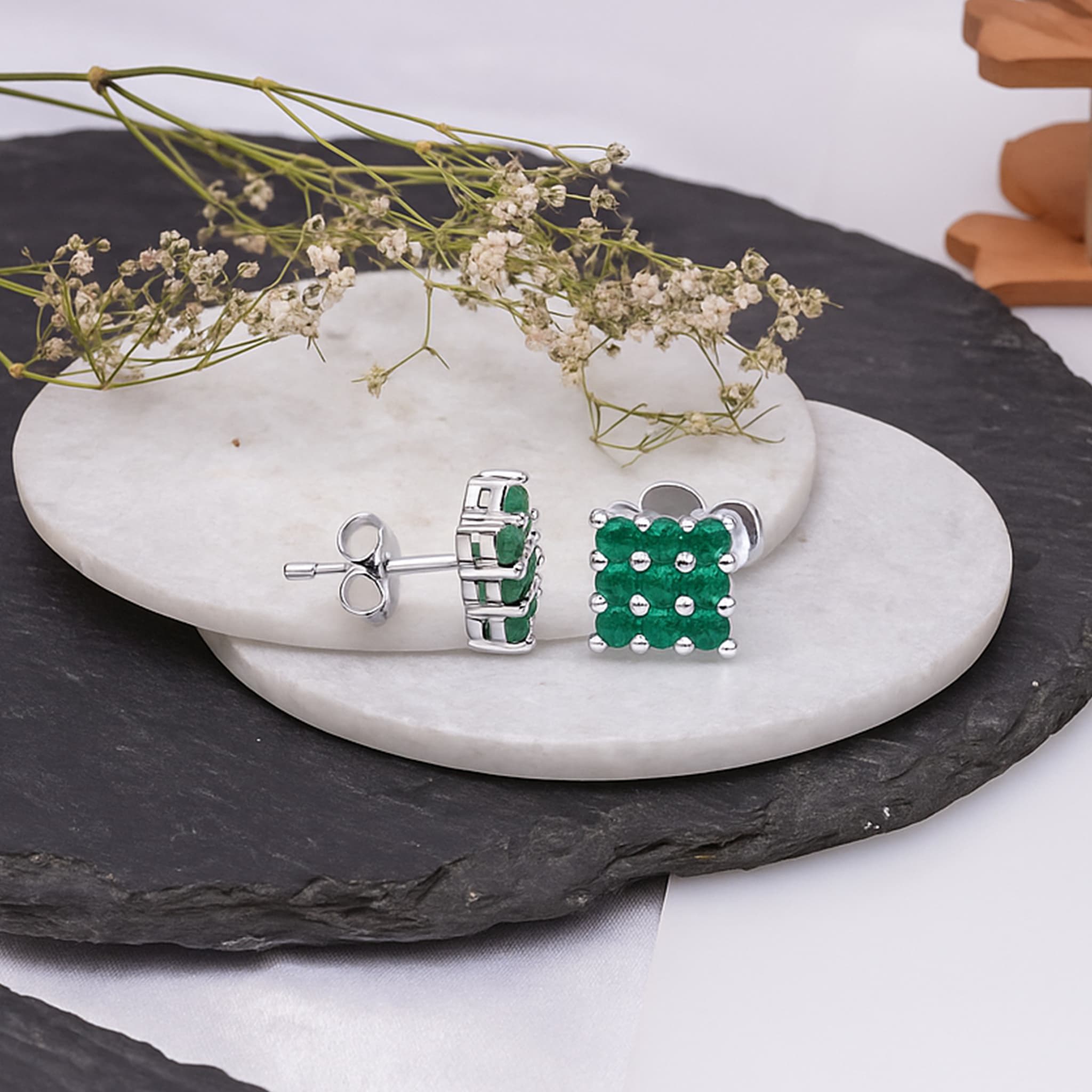 Emerald Cluster Stud Earrings