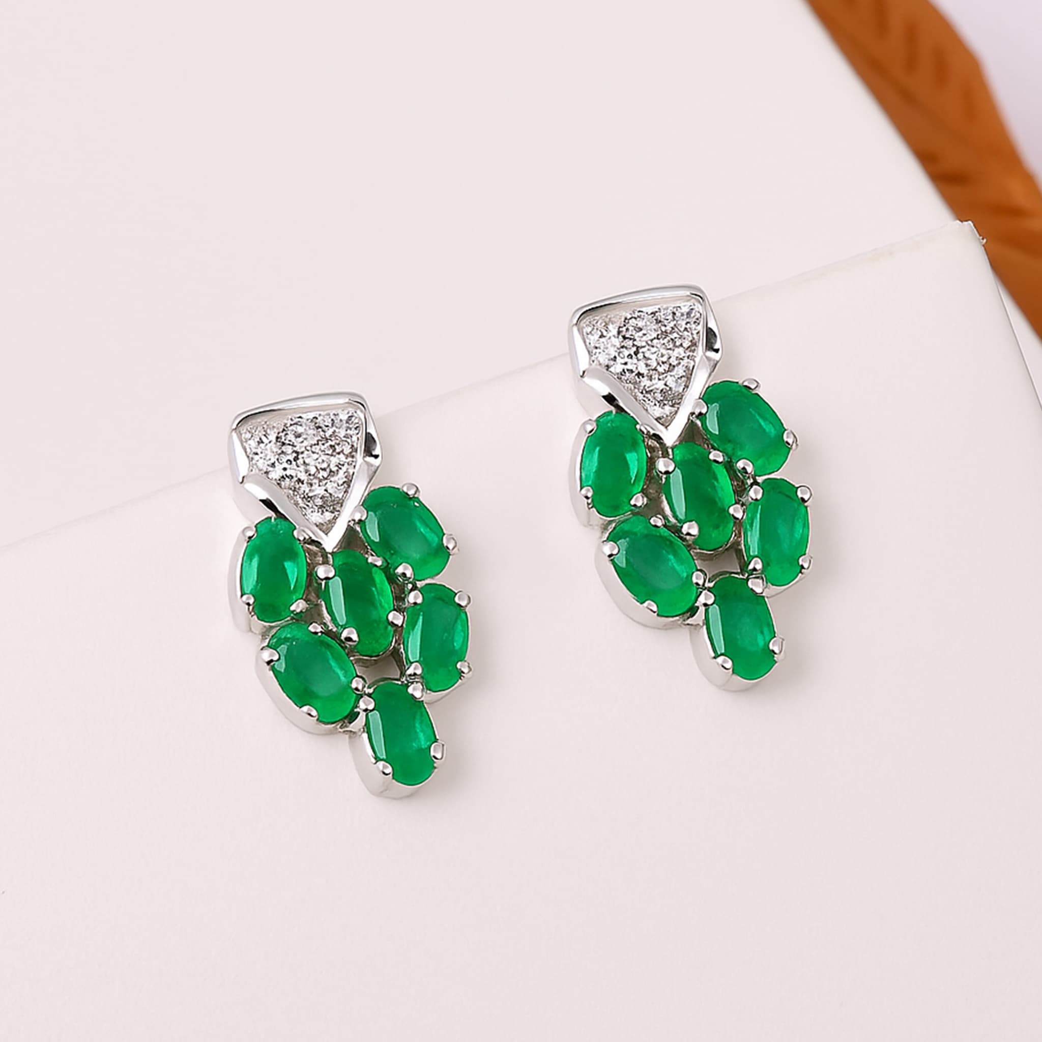 Emerald Leaf Diamond Stud Earrings alternate view