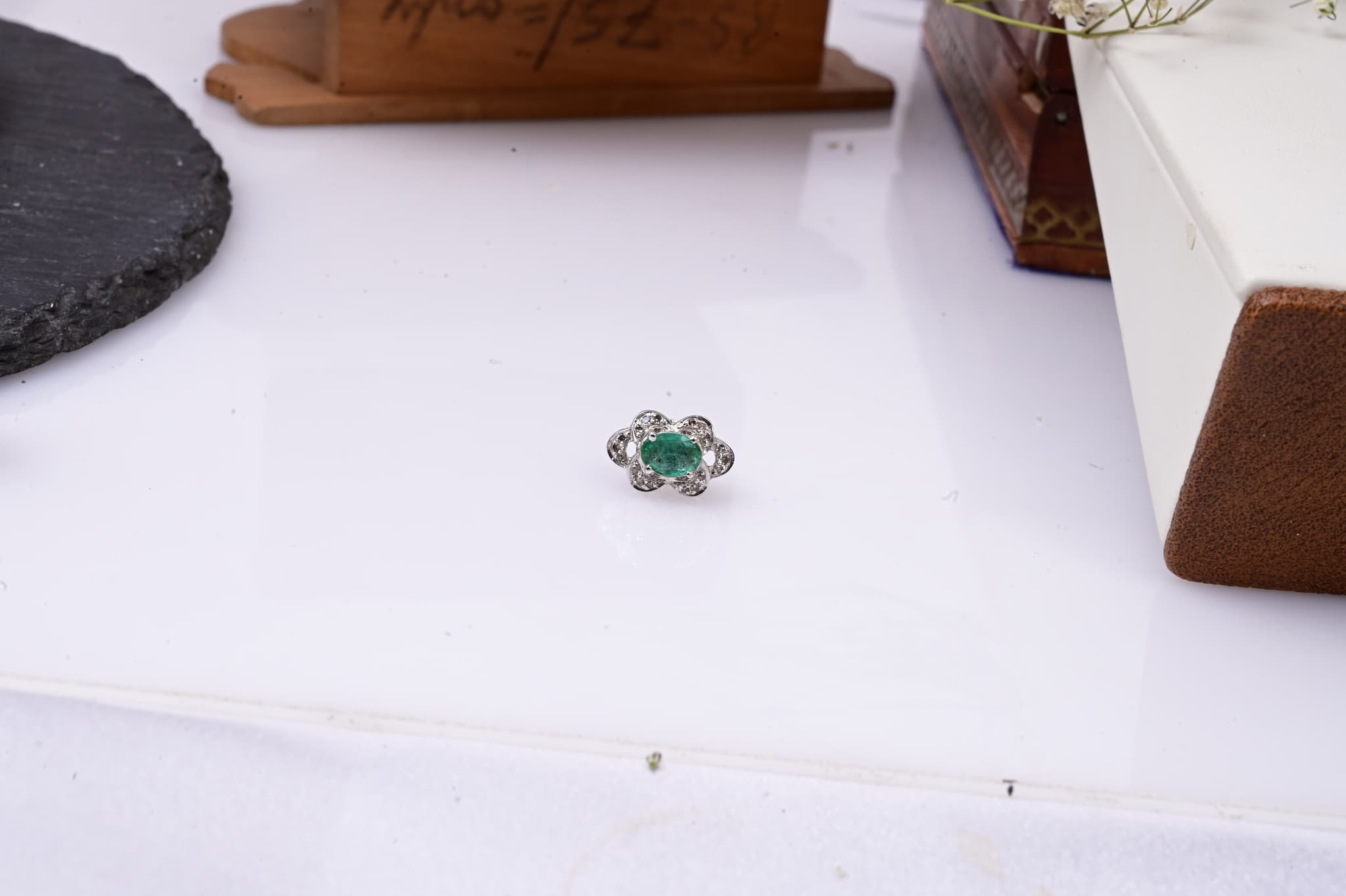 Emerald Floral Diamond Stud Earrings