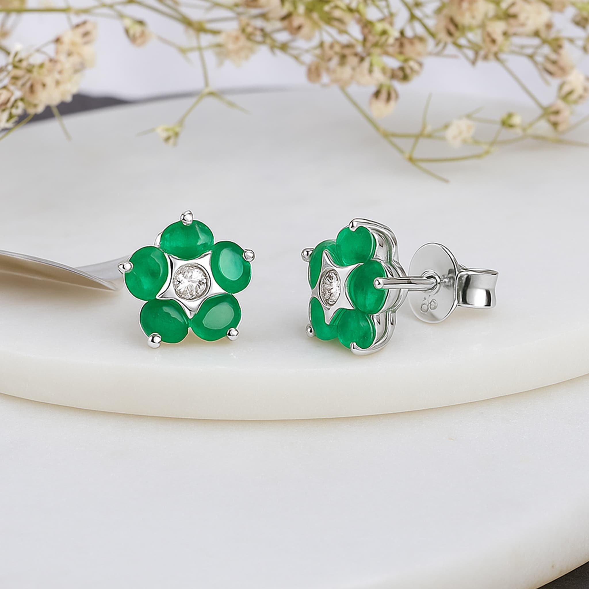 Emerald Floral Stud Earrings