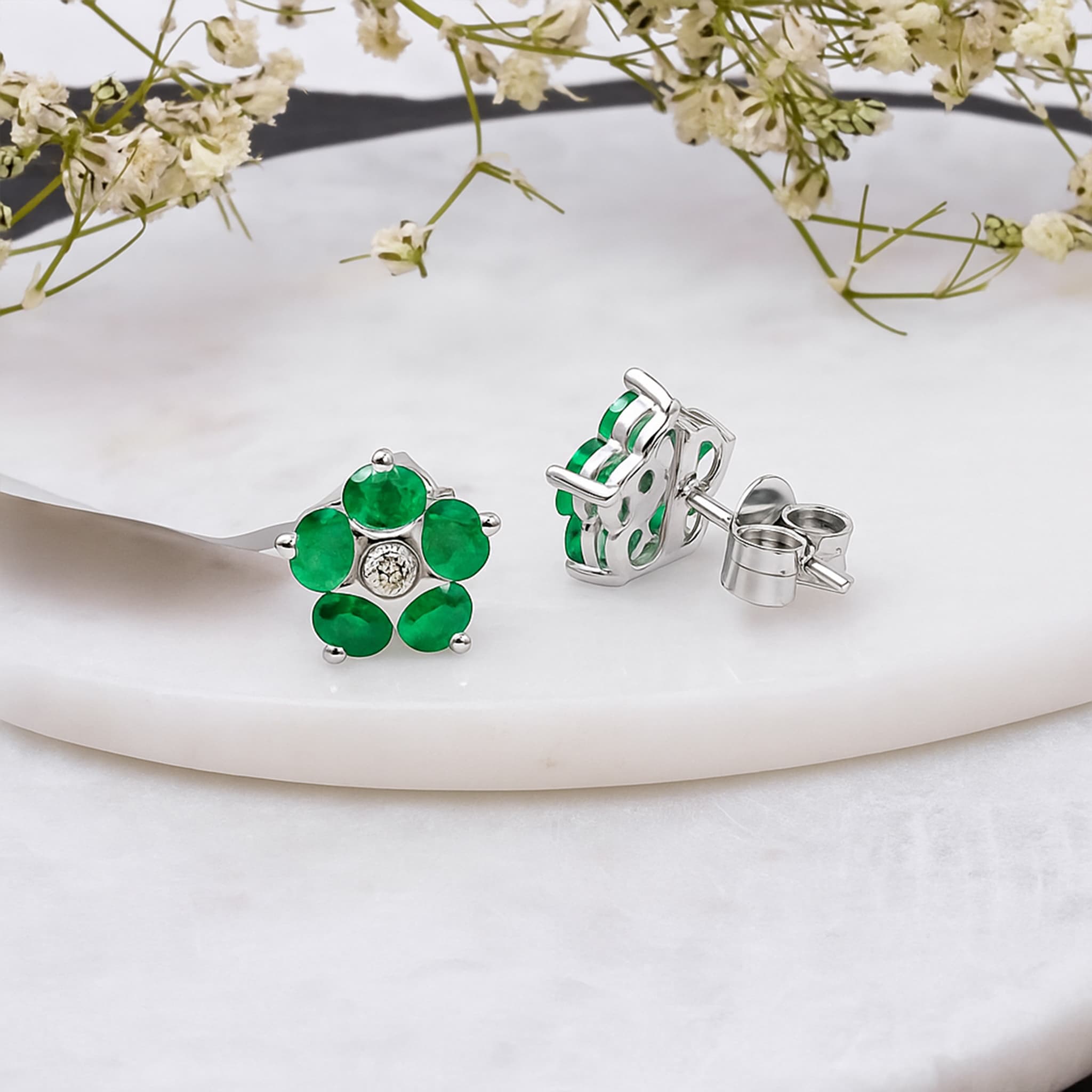 Emerald Floral Stud Earrings