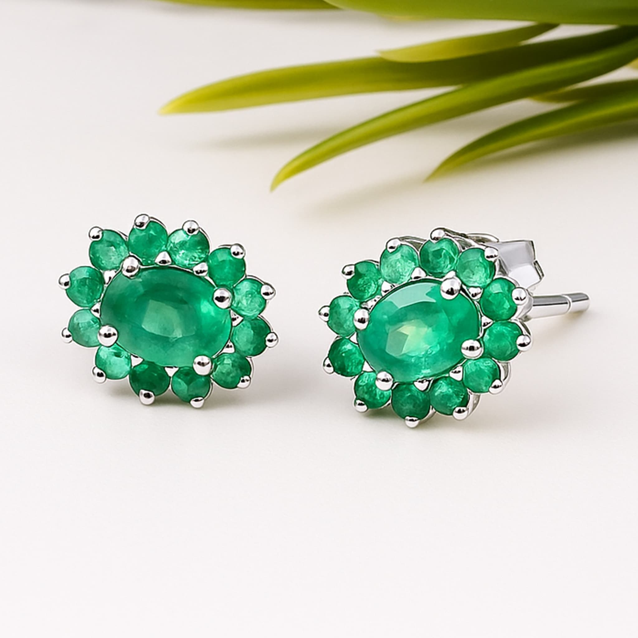 Emerald Halo Cluster Stud Earrings