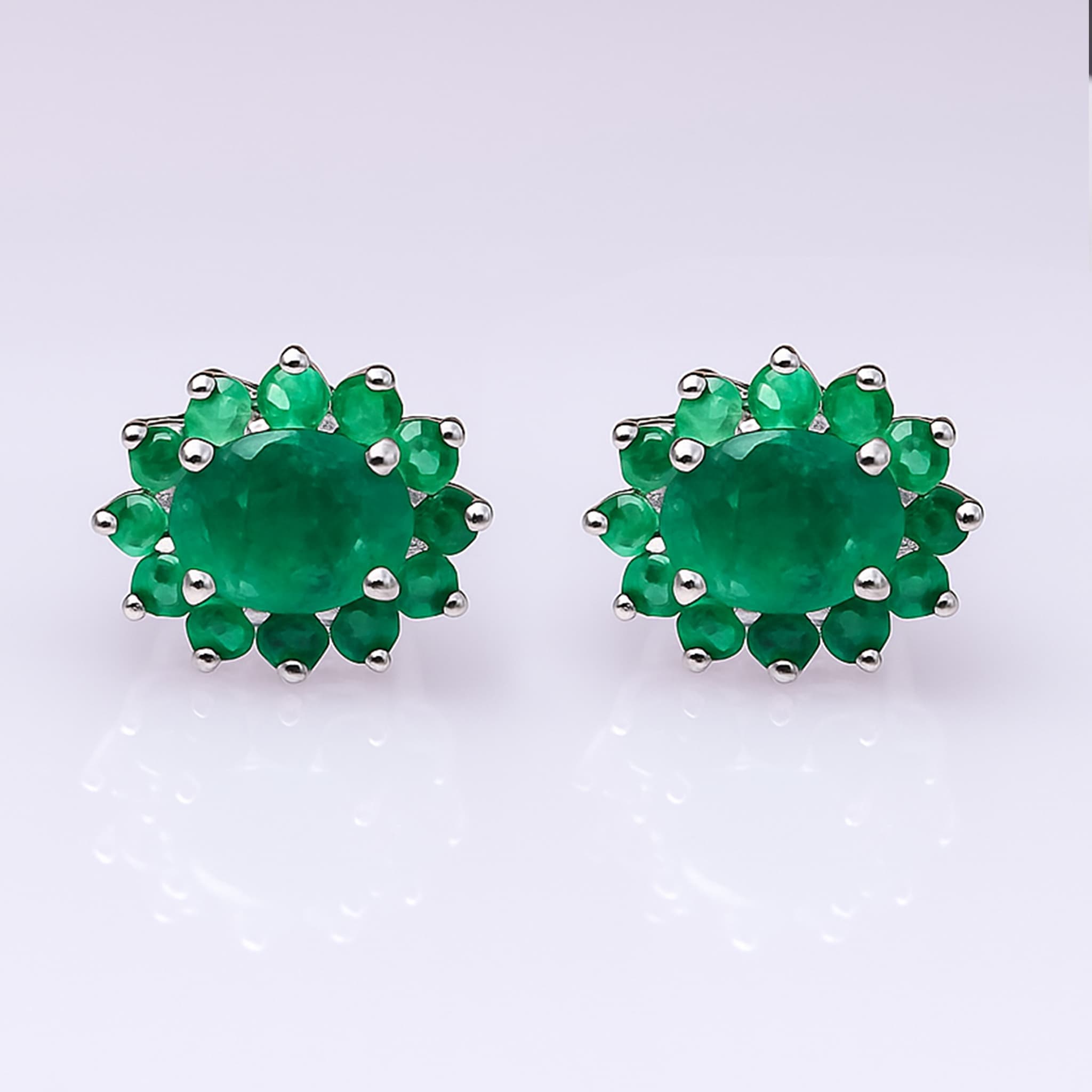 Emerald Halo Cluster Stud Earrings