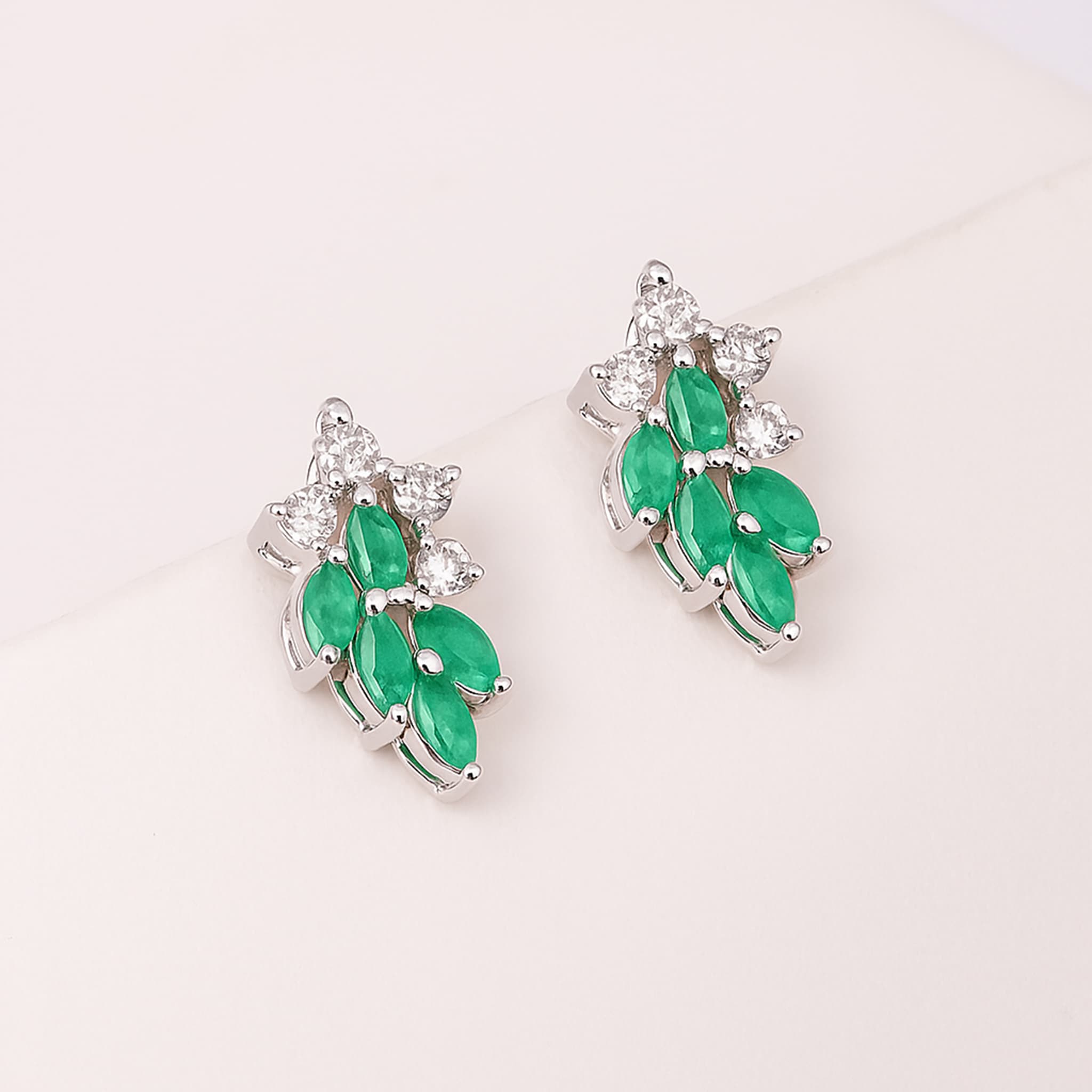 Emerald Leaf Diamond Stud Earrings alternate view