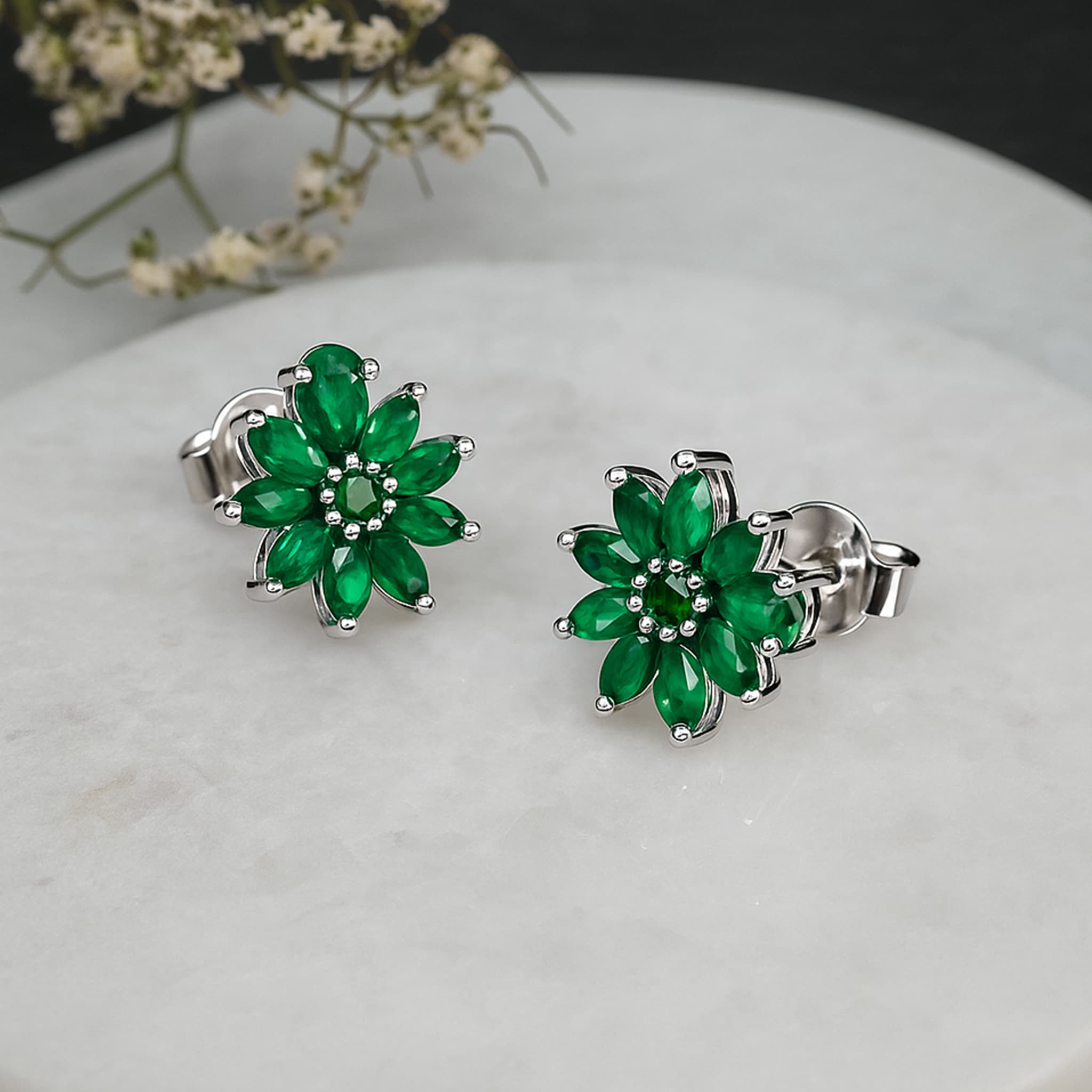 Emerald Floral Cluster Stud Earrings alternate view