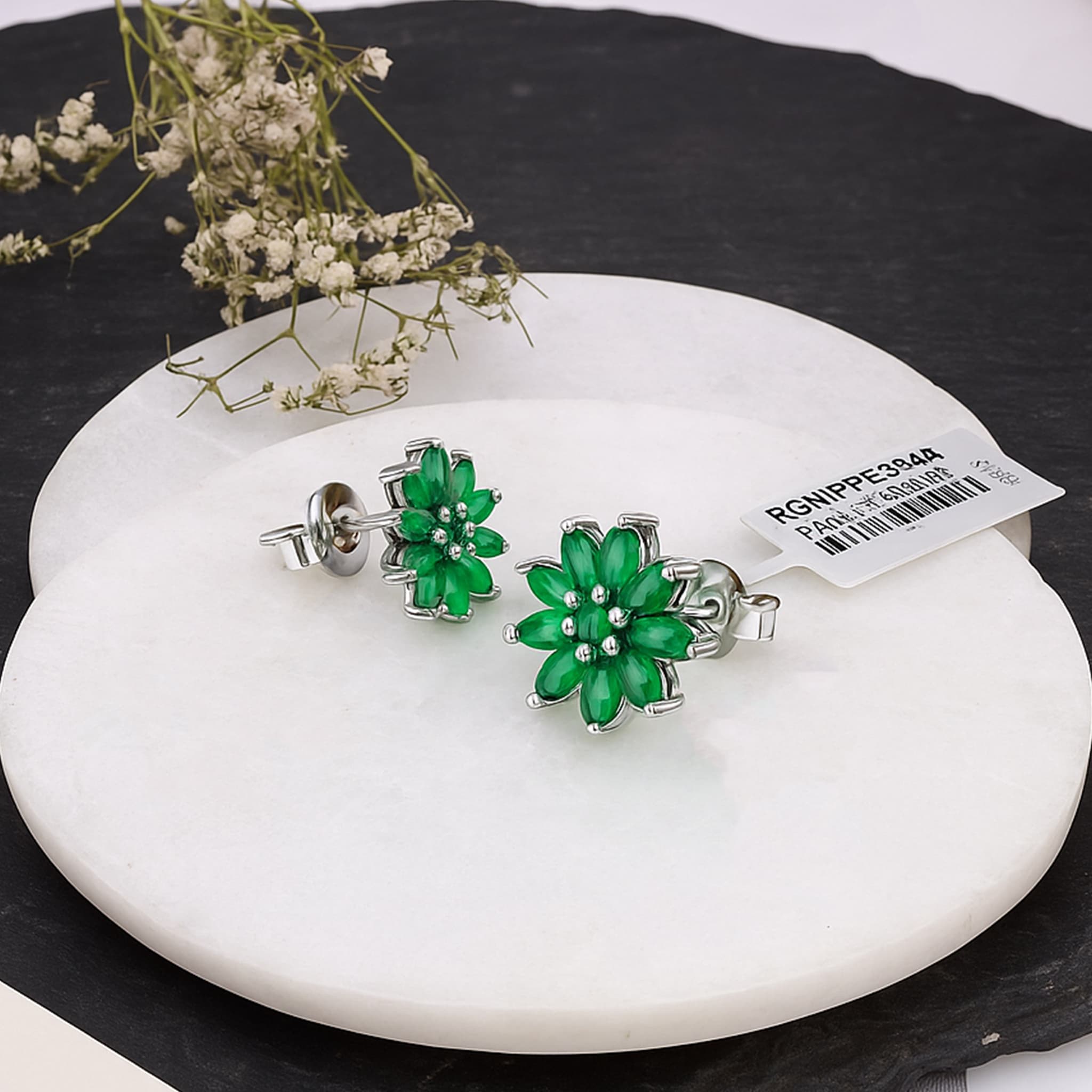 Emerald Floral Cluster Stud Earrings