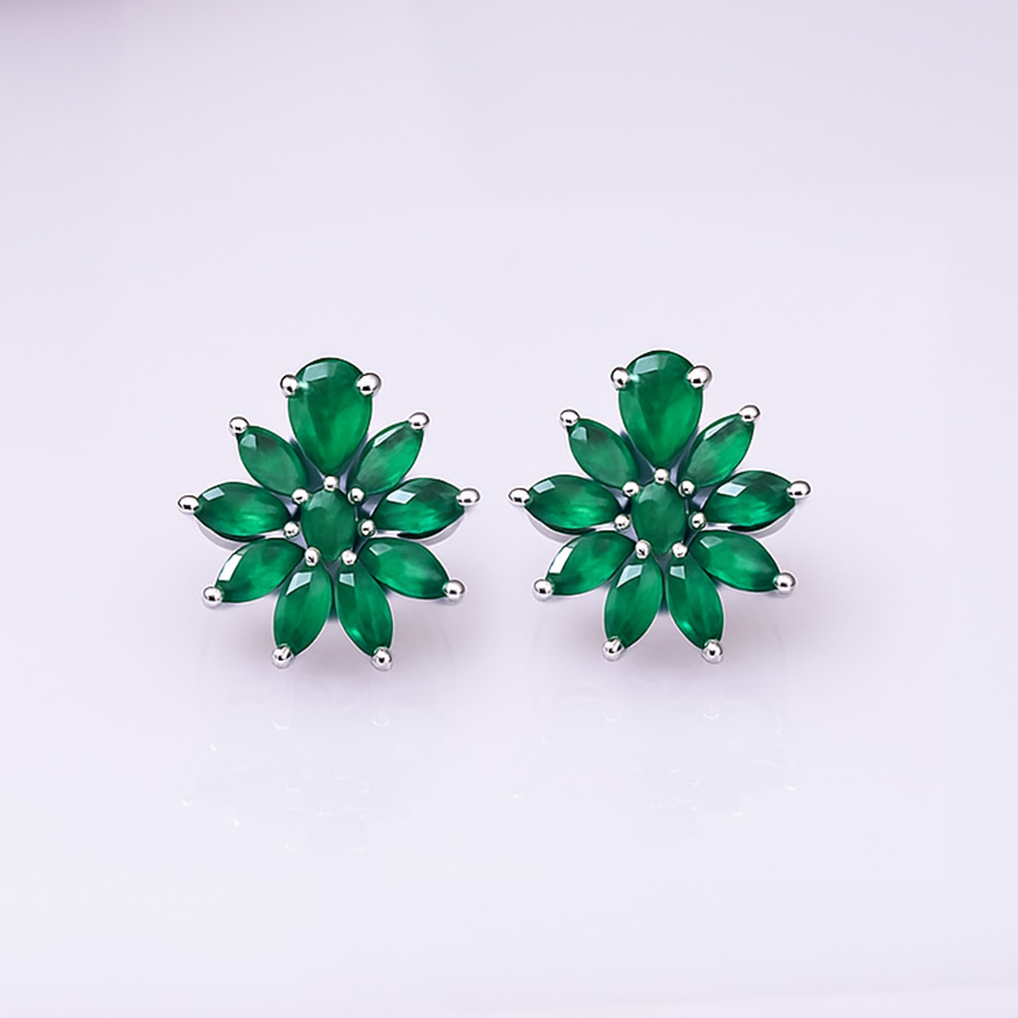 Emerald Floral Cluster Stud Earrings