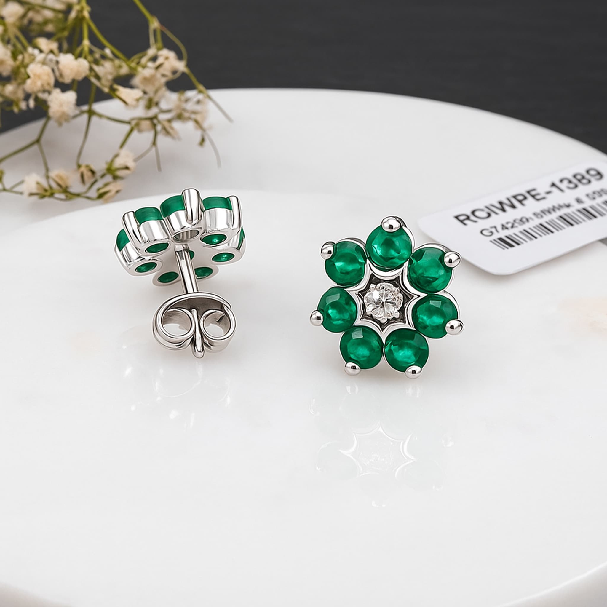Emerald Floral Halo Stud Earrings