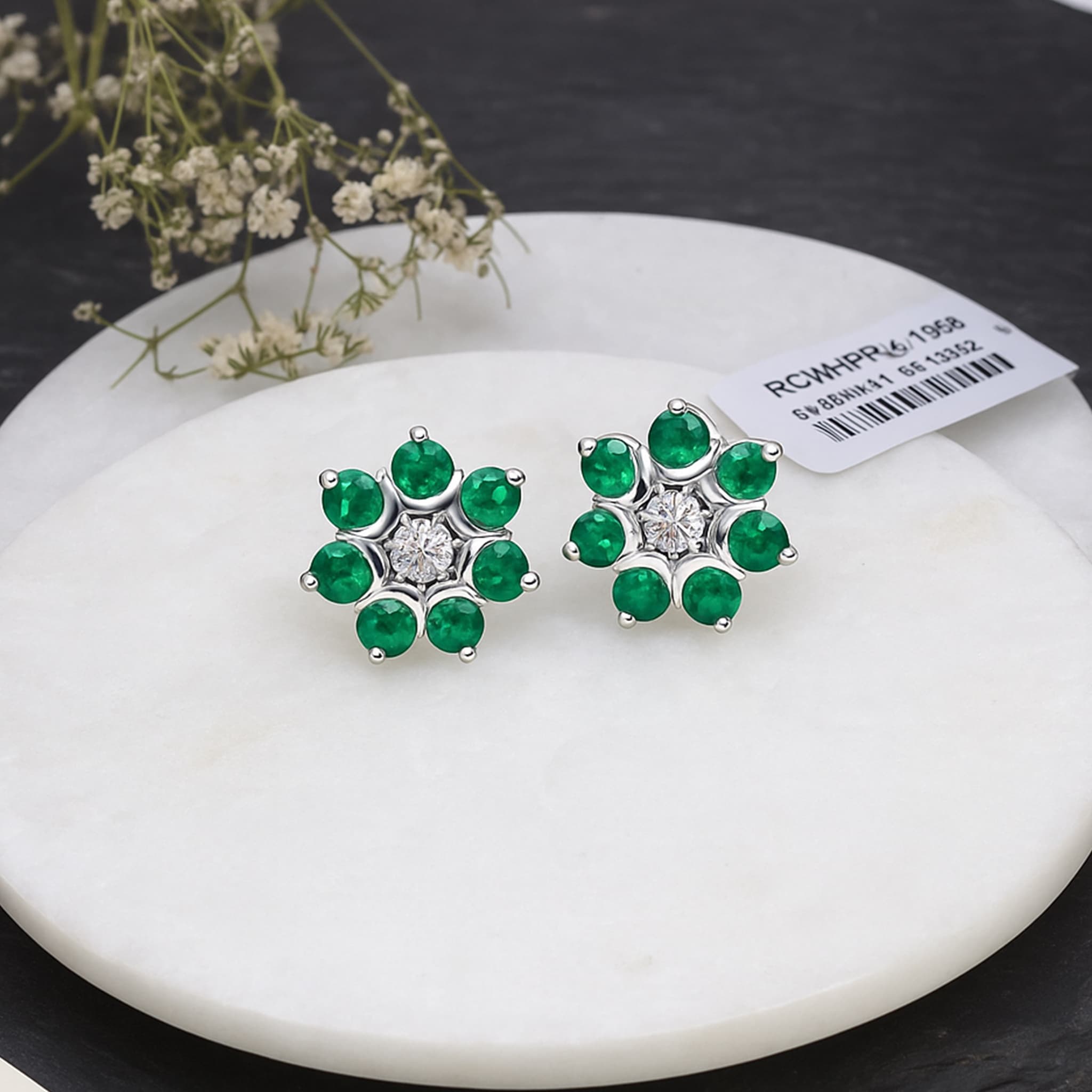 Emerald Floral Halo Stud Earrings