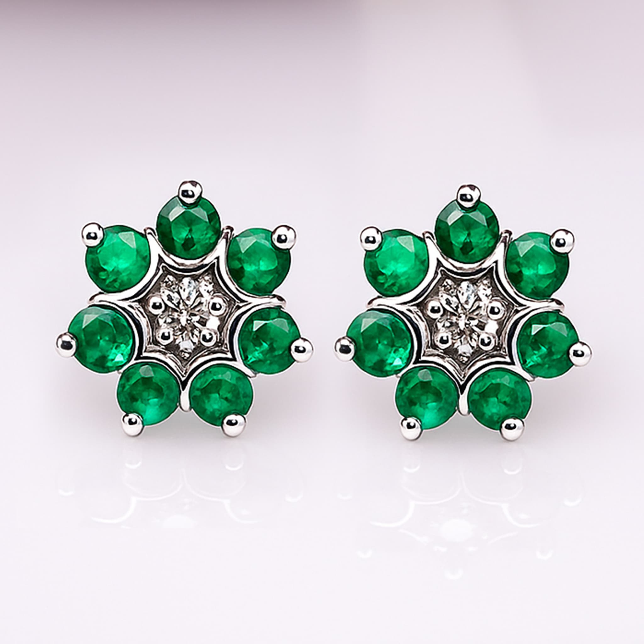 Emerald Floral Halo Stud Earrings