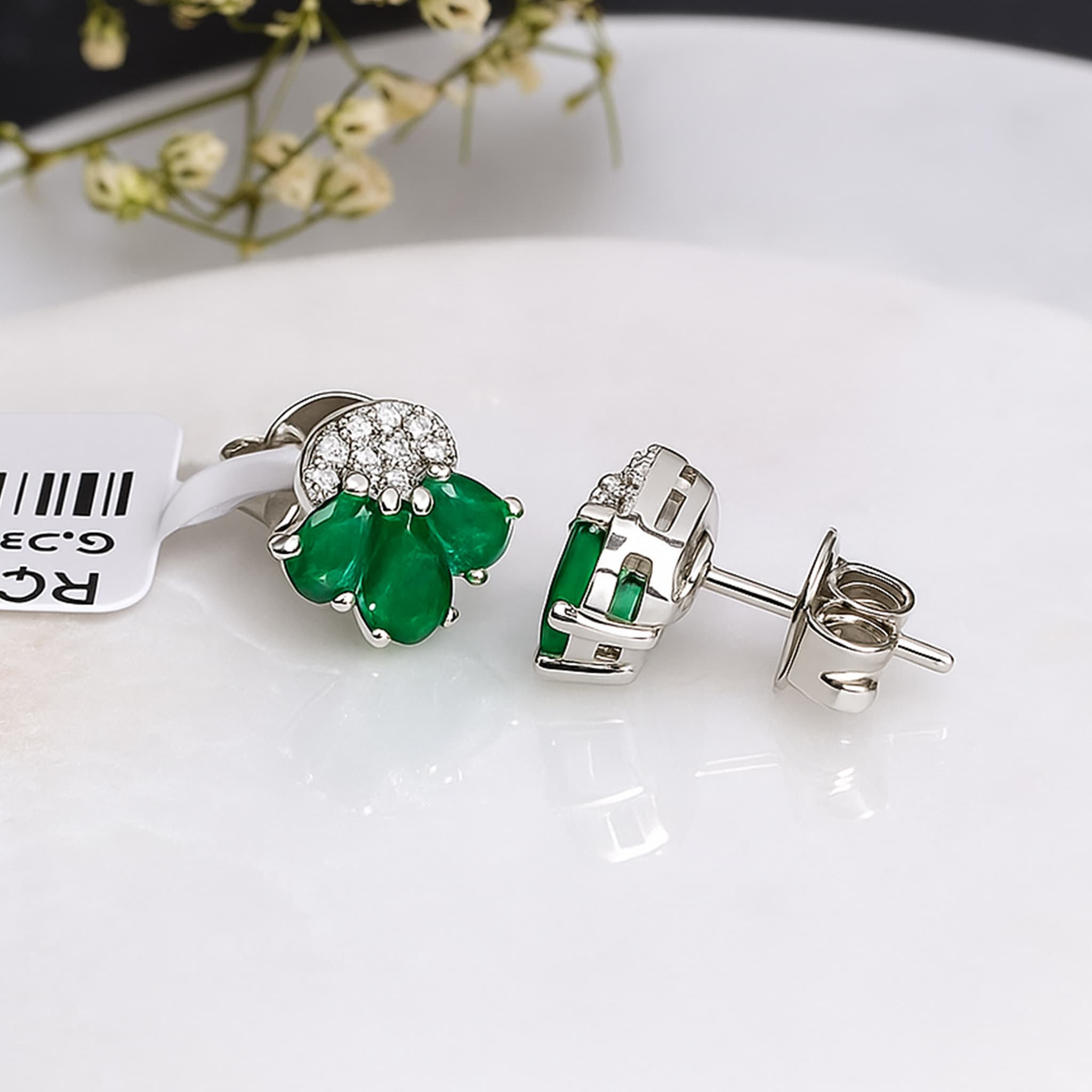 Emerald Petal Diamond Stud Earrings