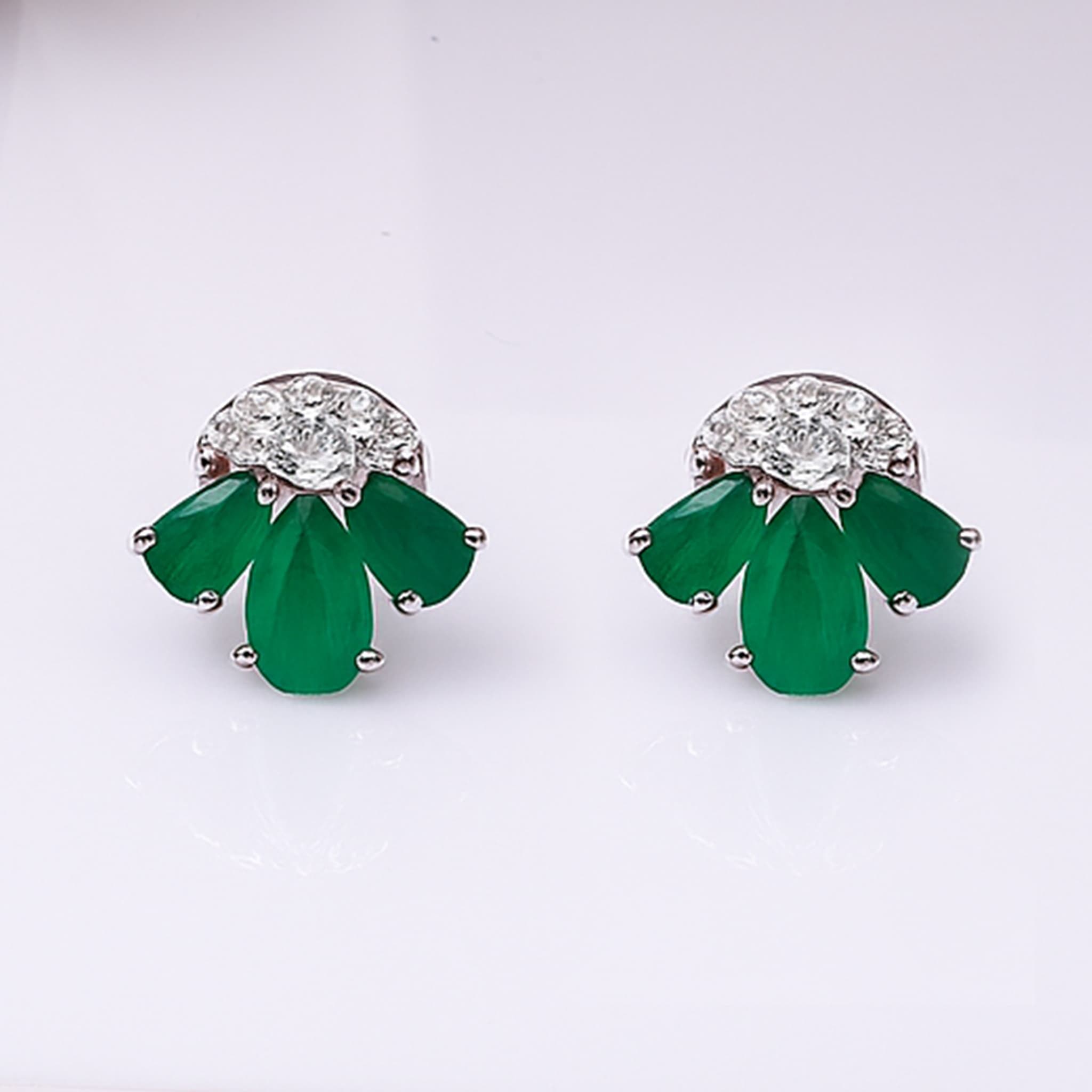 Emerald Petal Diamond Stud Earrings