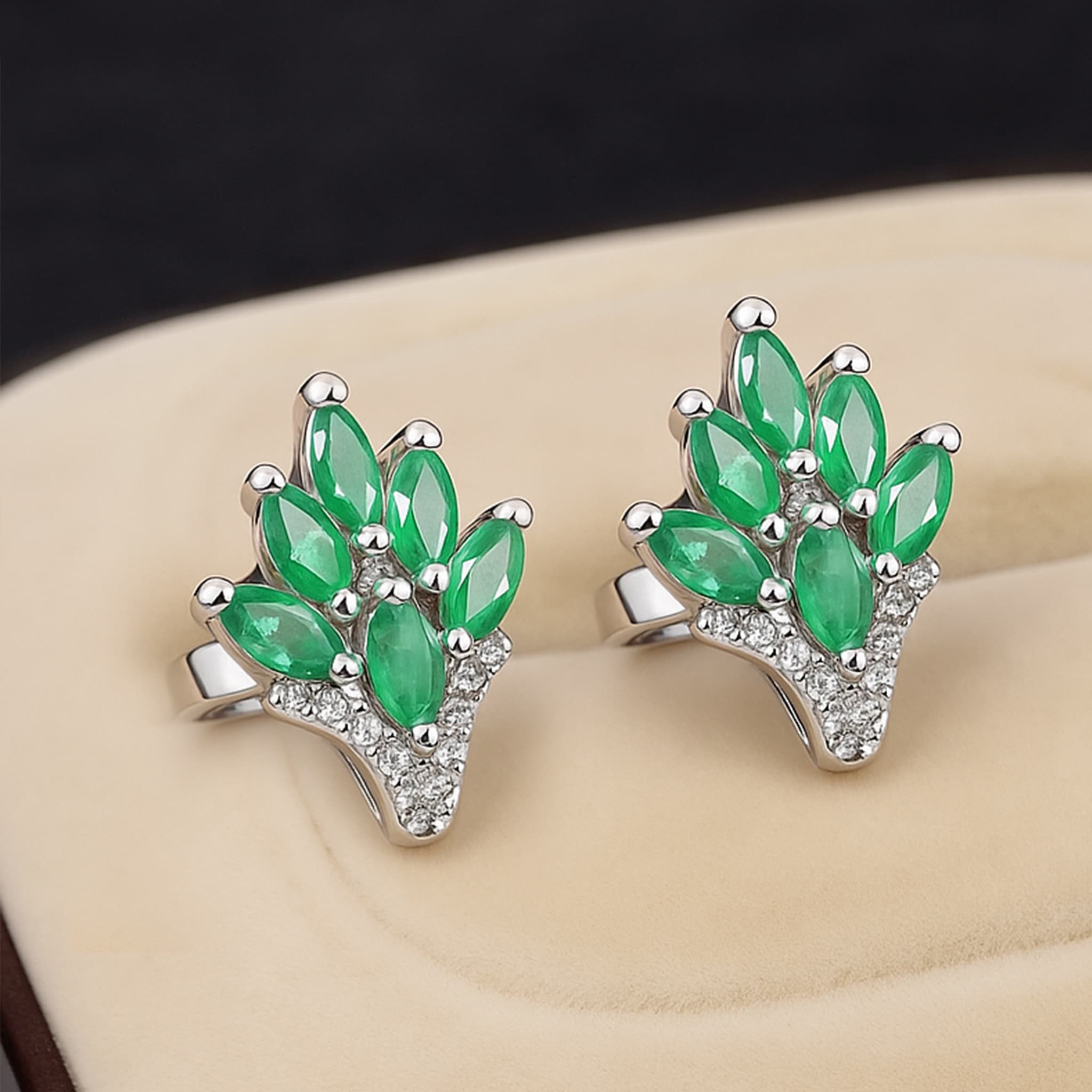Emerald Leaf Diamond Stud Earrings alternate view
