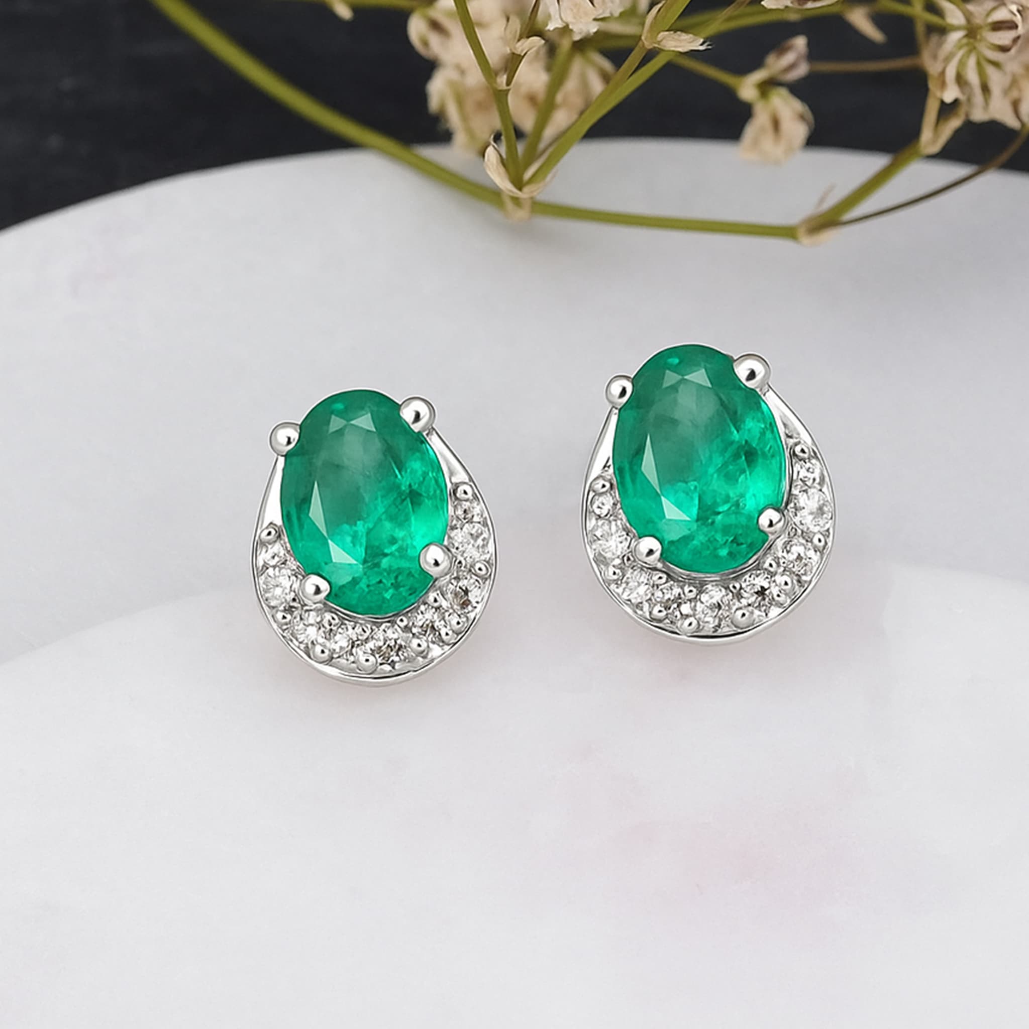 Classic Emerald Halo Stud Earrings