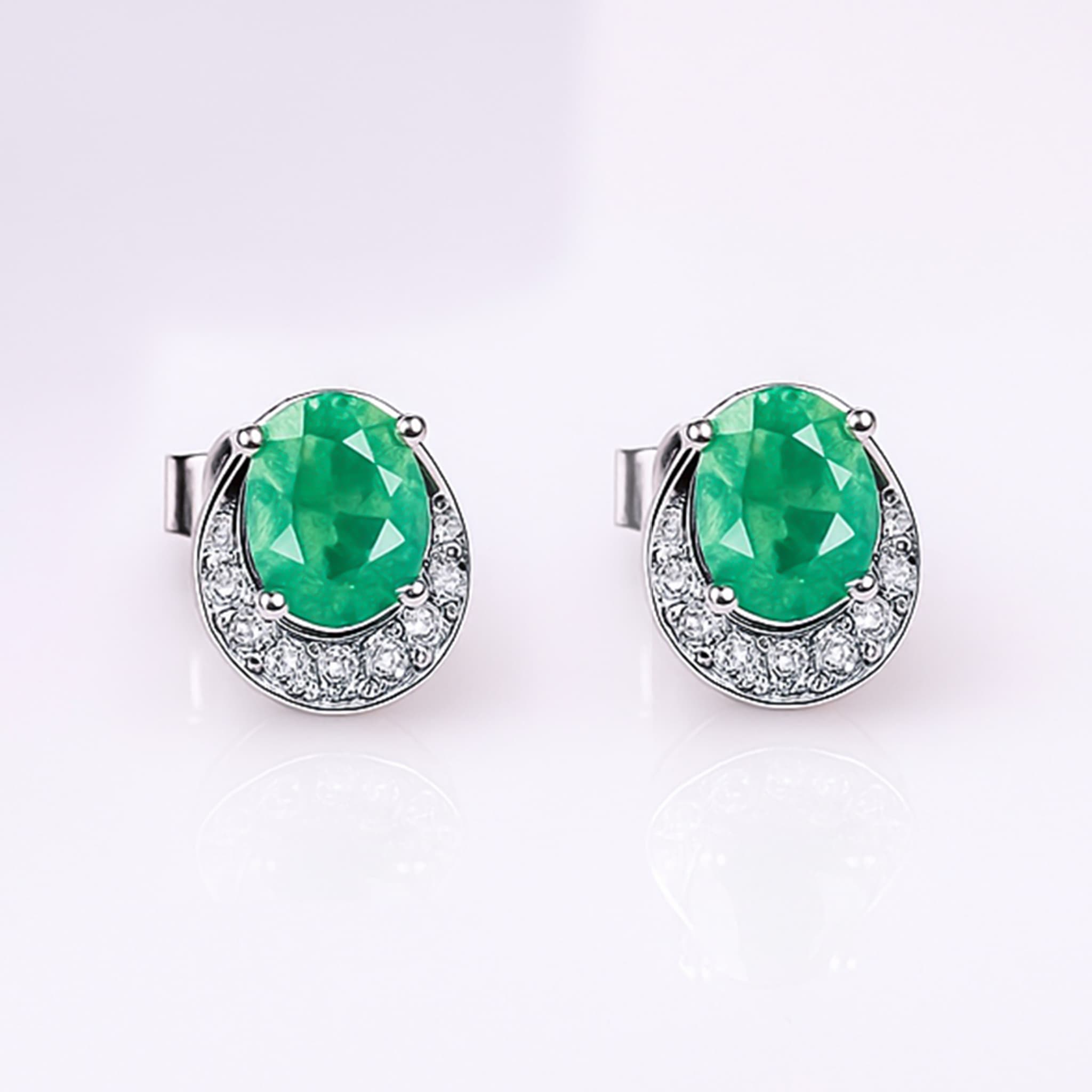 Classic Emerald Halo Stud Earrings