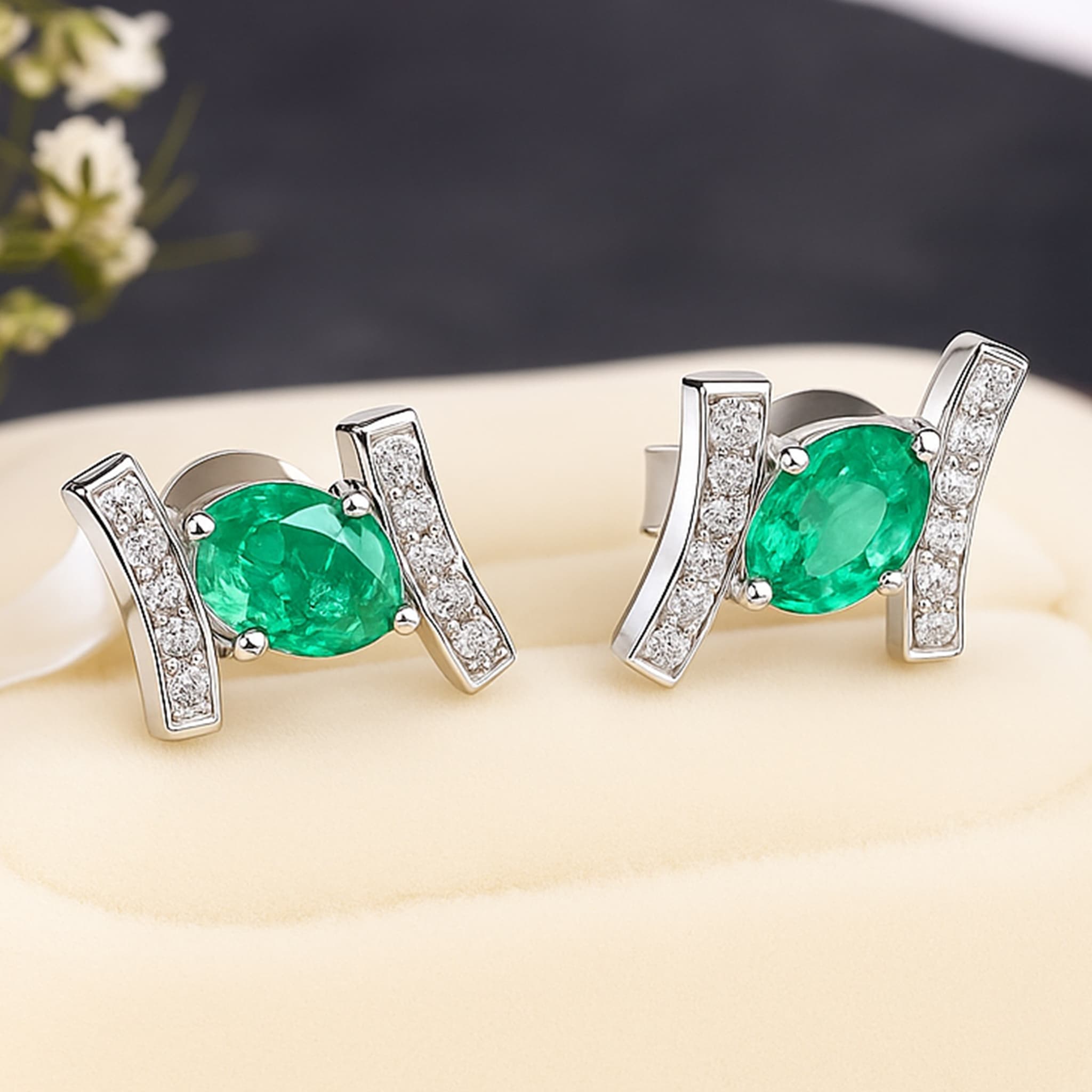 Modern Emerald Diamond Stud Earrings