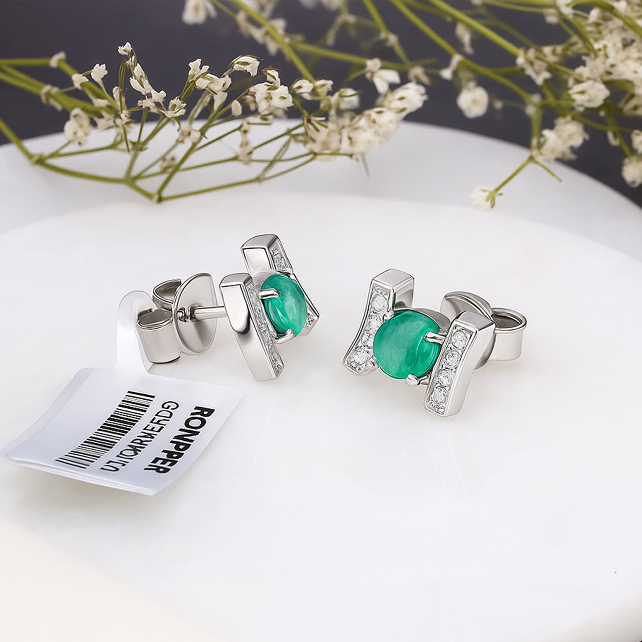 Modern Emerald Diamond Stud Earrings