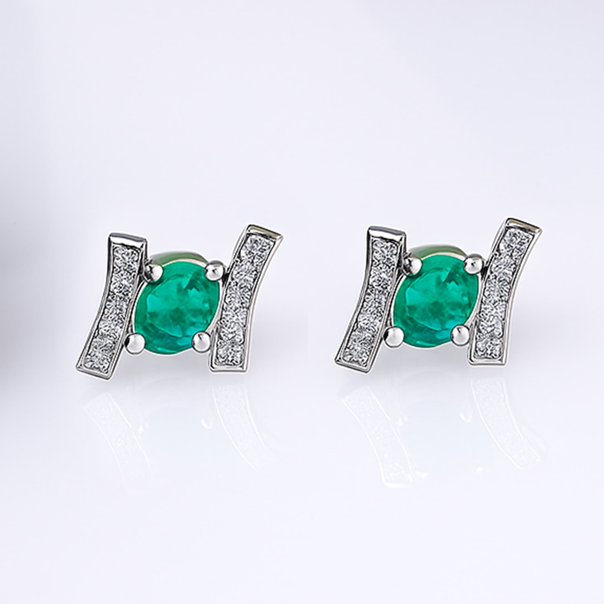 Modern Emerald Diamond Stud Earrings